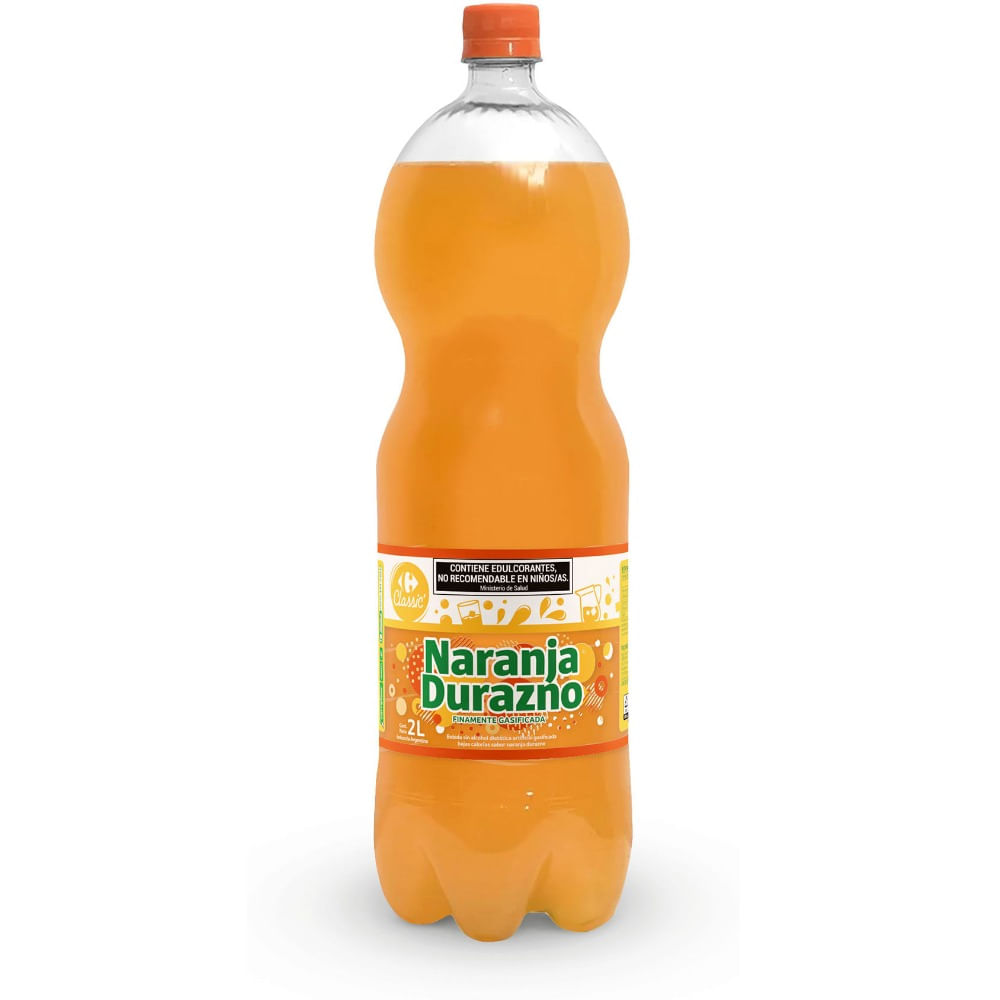 Agua saborizada de naranja durazno Carrefour Classic con gas pet 2 lts