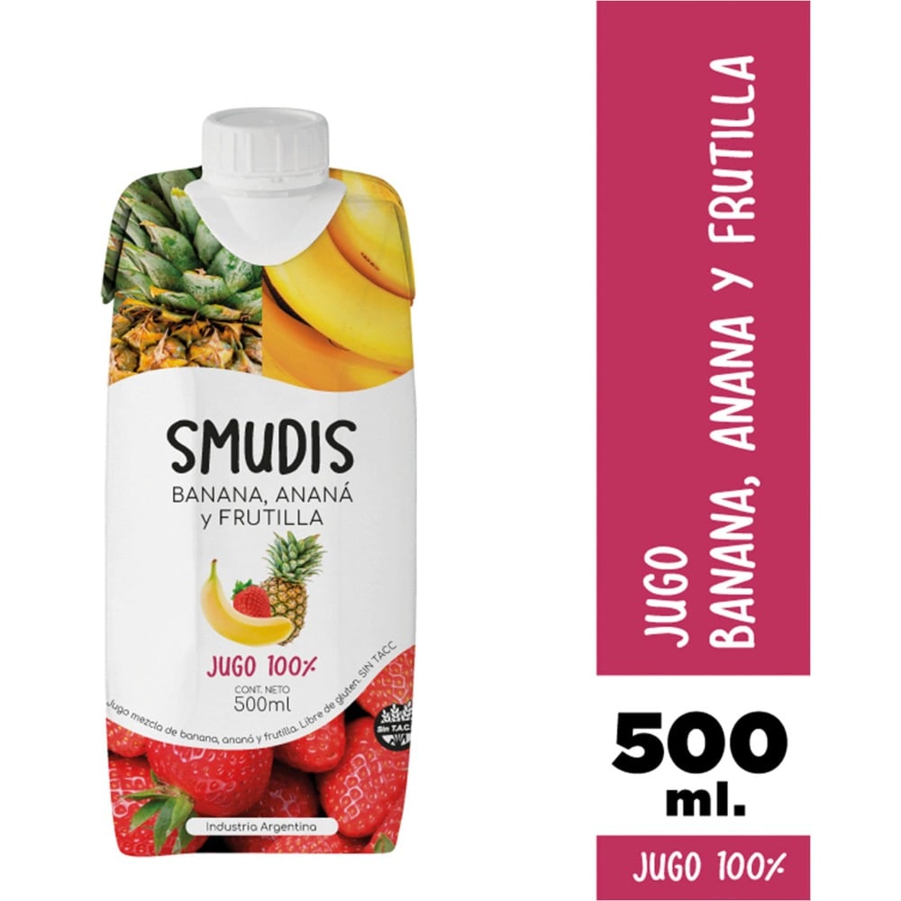 Jugo natural Smudis ananá banana y frutilla brick 500 cc.