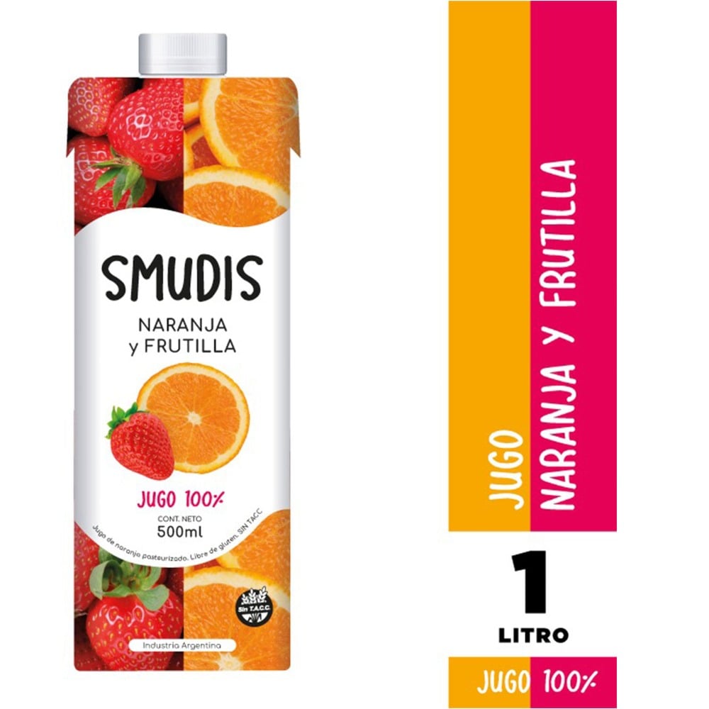Jugo natural Smudis de naranja y frutilla brick 1 lt