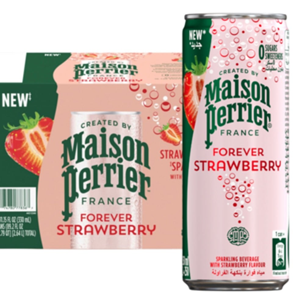 Agua saborizada con gas Perrier Forever de frutilla en lata 250 ml