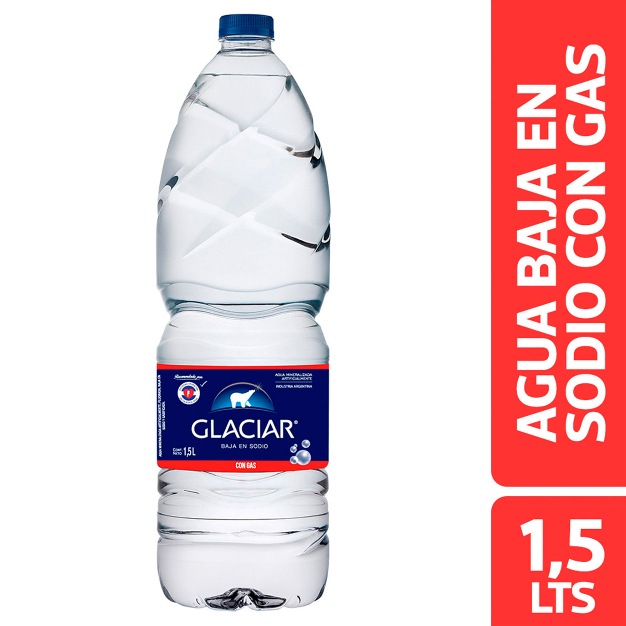 Agua mineralizada con gas Glaciar bajo sodio 1,5 lts