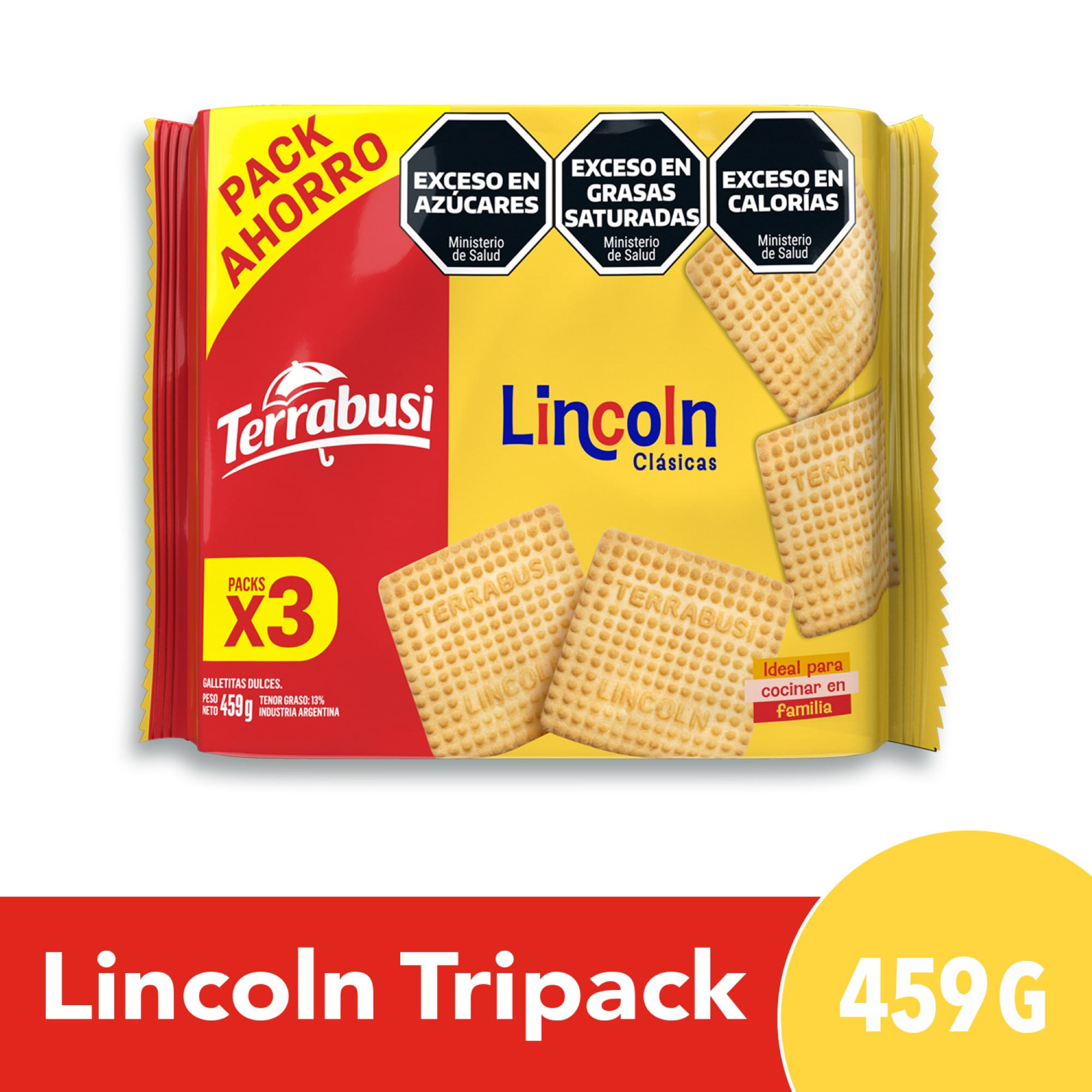 Galletitas dulces Lincoln clásicas Terrabusi tripack 459 g.
