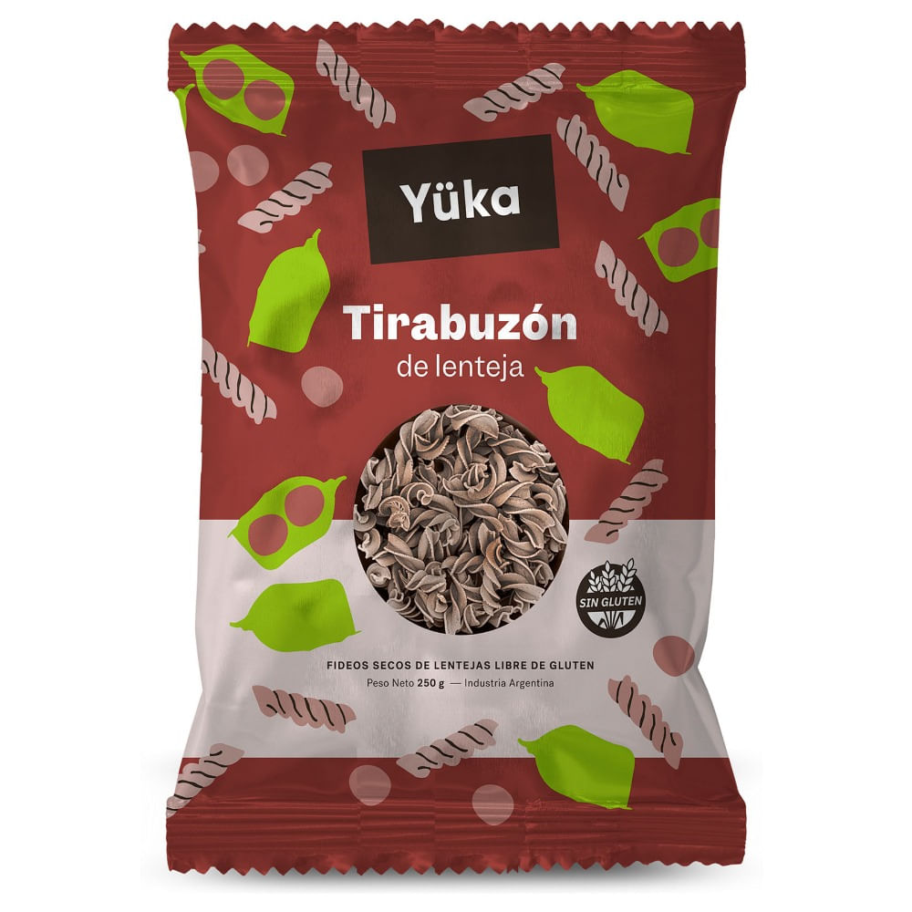Fideos sin tacc tirabuzón de lenteja Yuka 250 g.