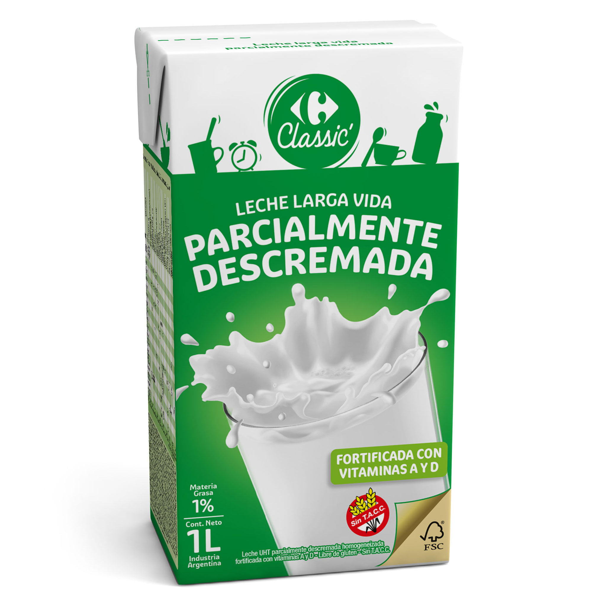 Leche parcialmente descremada UAT Carrefour classic tetra 1 lt.