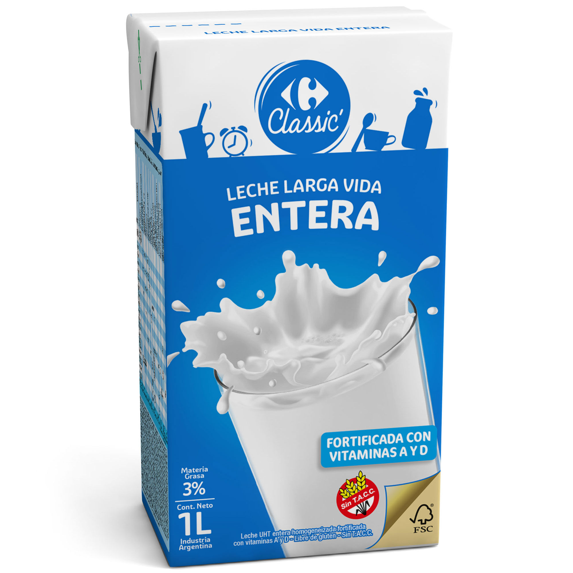 Leche entera UAT Carrefour classic tetra 1 lt.