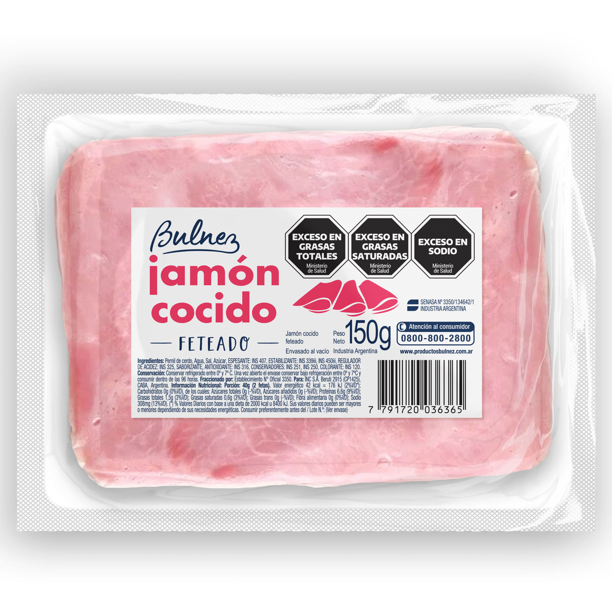 Jamón cocido feteado Bulnez 150 grs