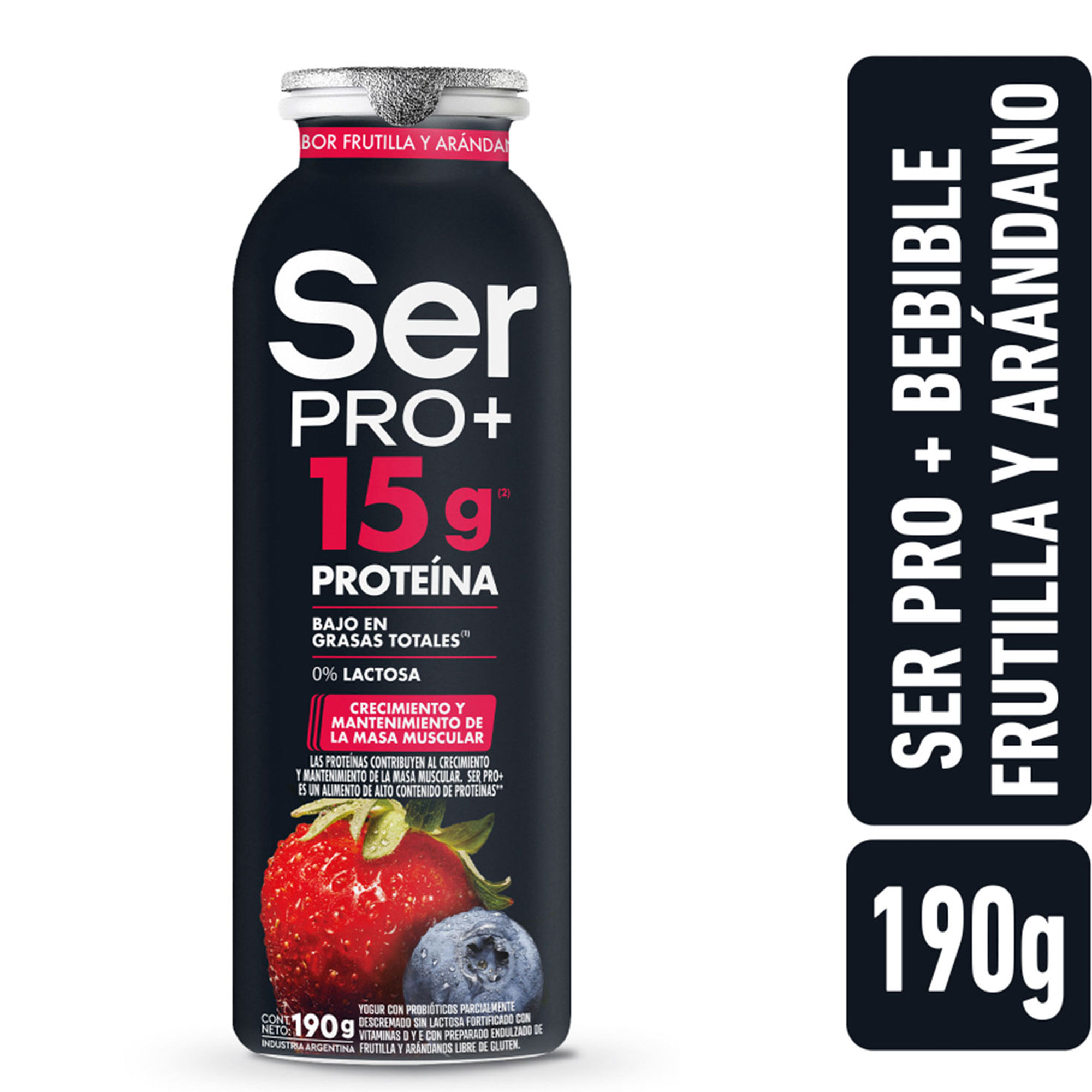 Yogur bebible Ser PRO+ con proteínas sabor frutillas y arándanos 190 grs