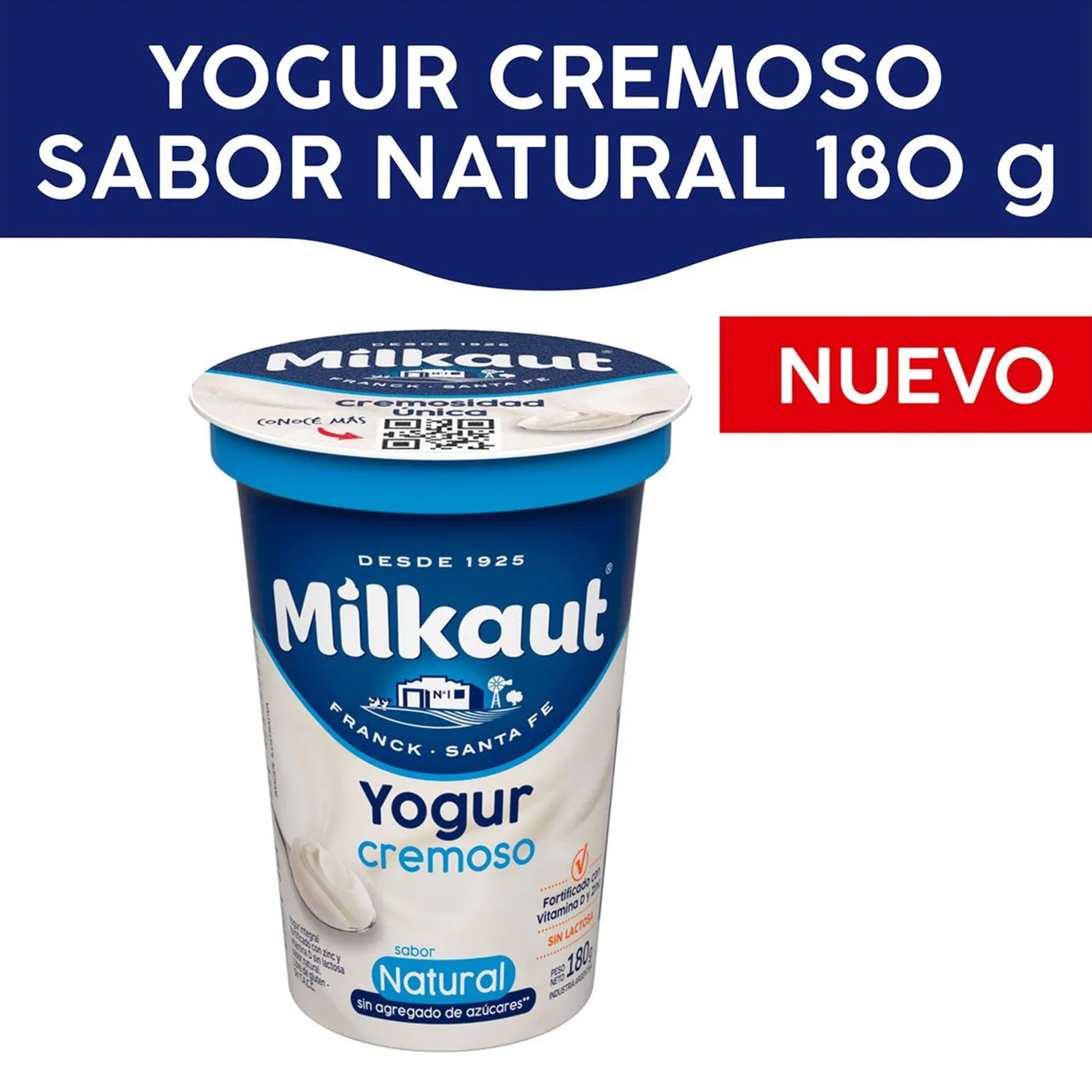 Yogur cremoso Milkaut sabor natural en pote 180 g.