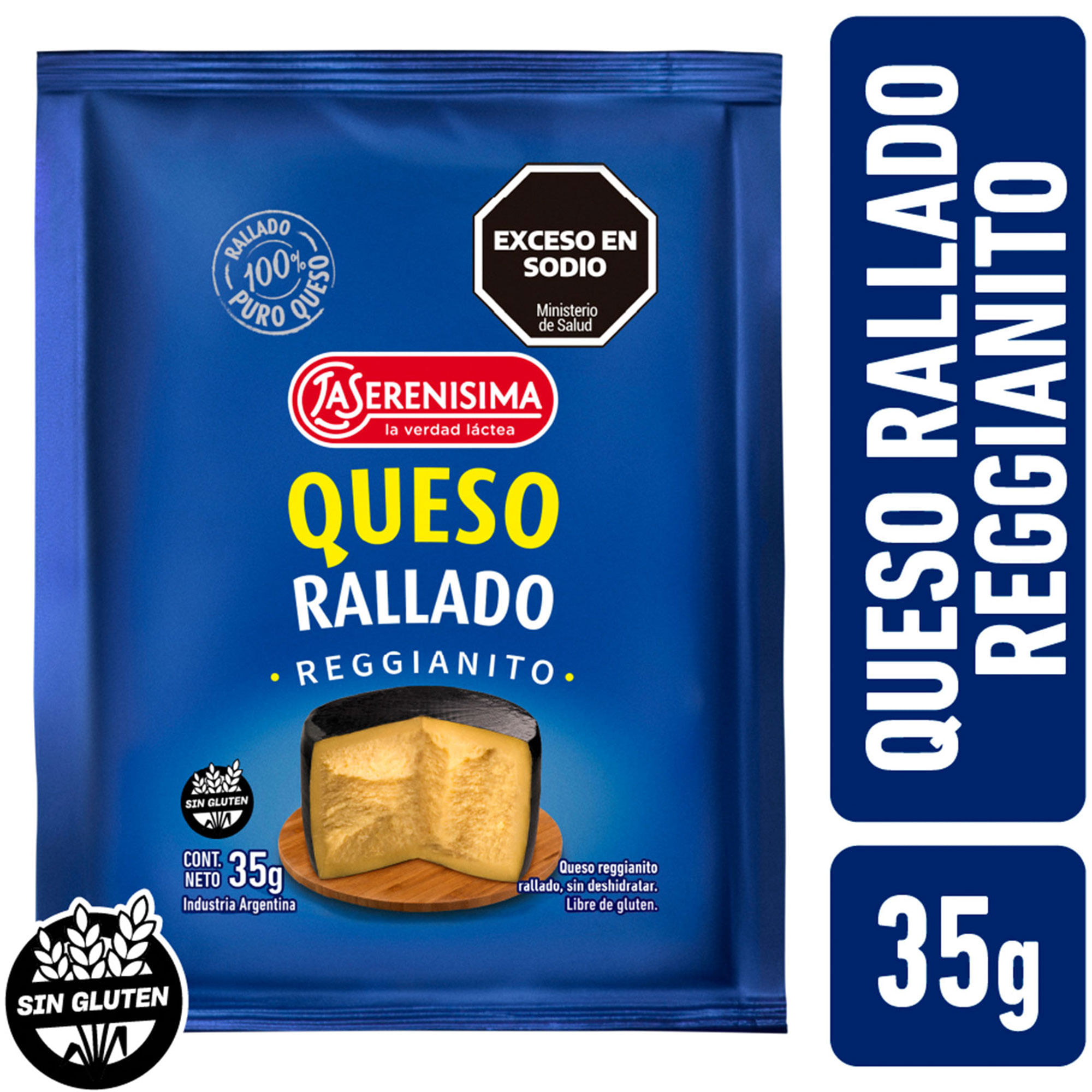 Queso rallado reggianito La Serenísima sobre 35 g.