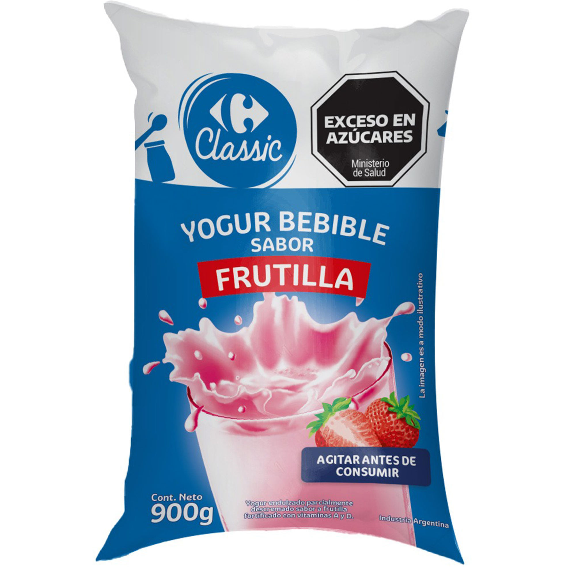 Yogur bebible entero Carrefour Classic sabor frutilla 900 ml