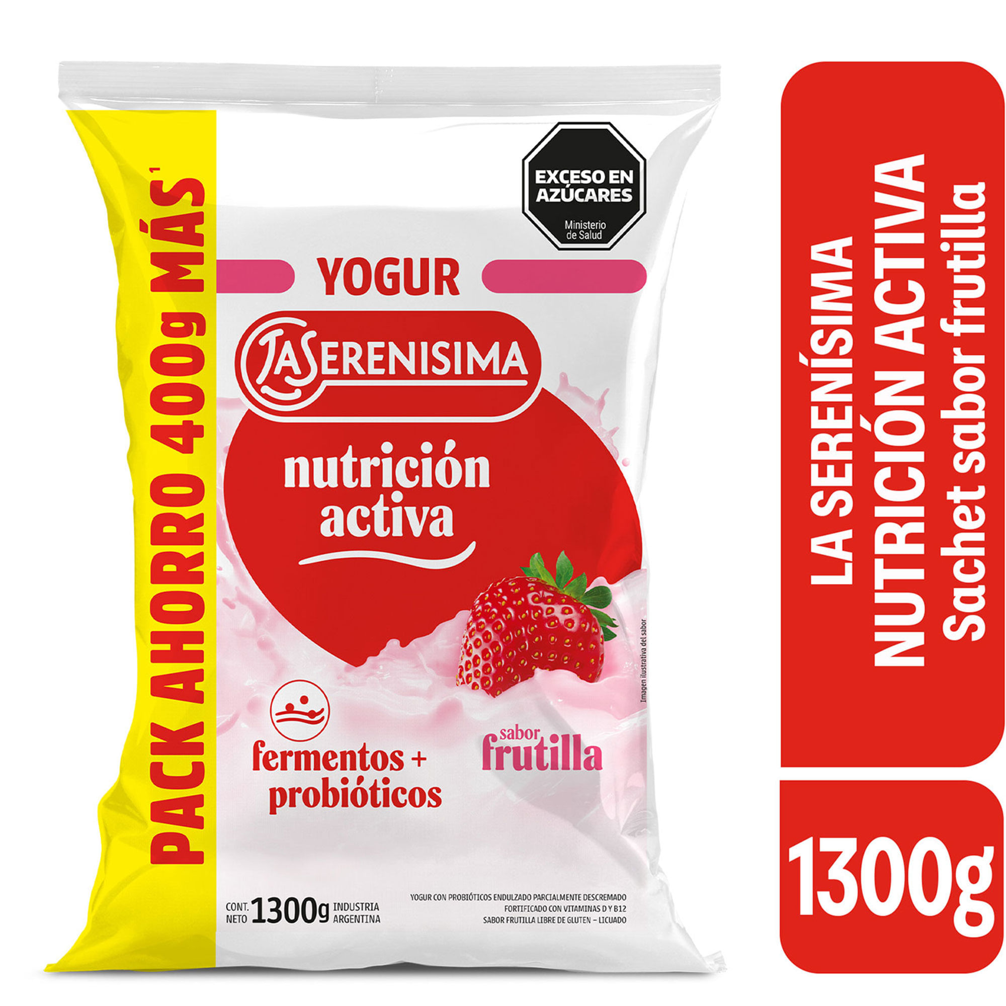 Yogur sachet entero sabor frutilla La Serenísima Nutrición Activa 1300 grs