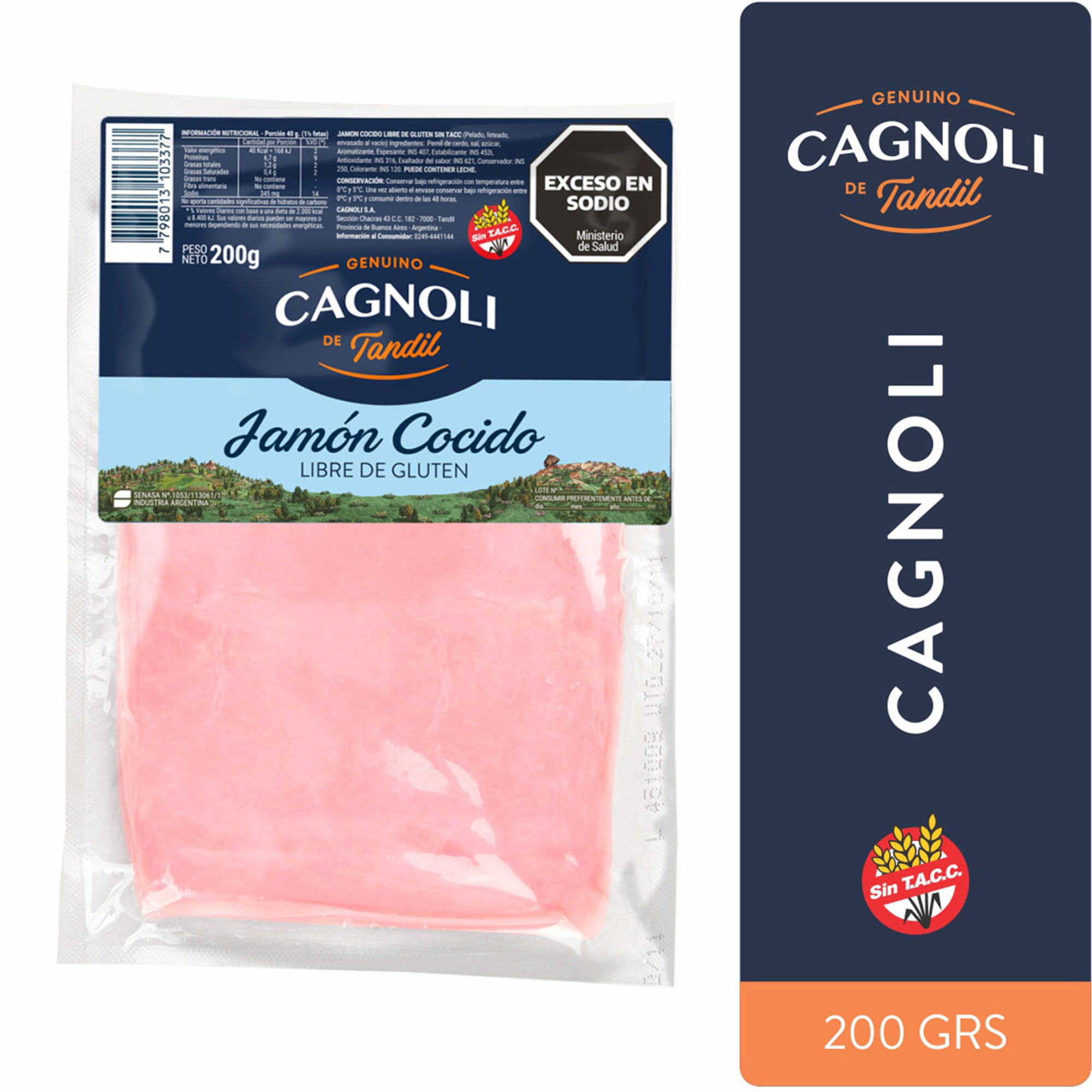 Jamón cocido feteado Cagnoli 200 g.