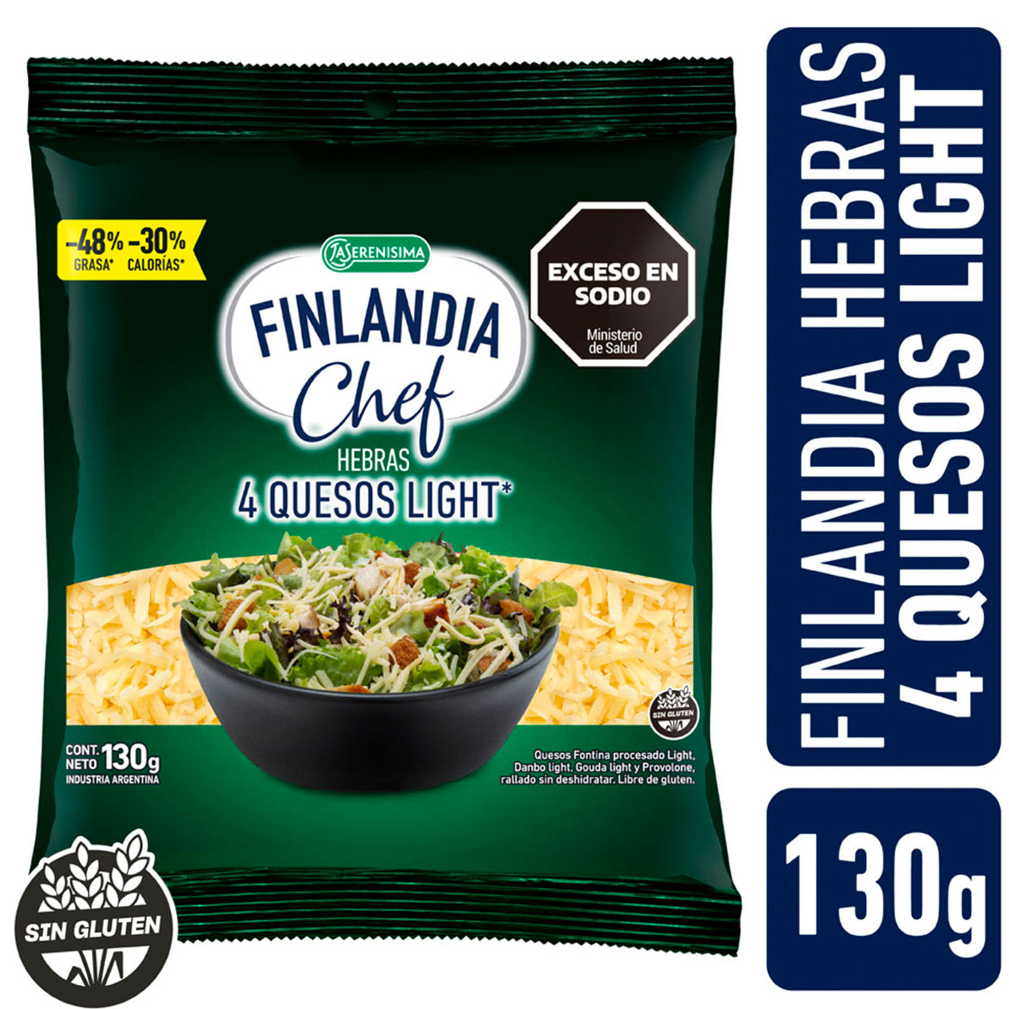 Queso en hebras Finlandia Chef 4 quesos light 130 g.