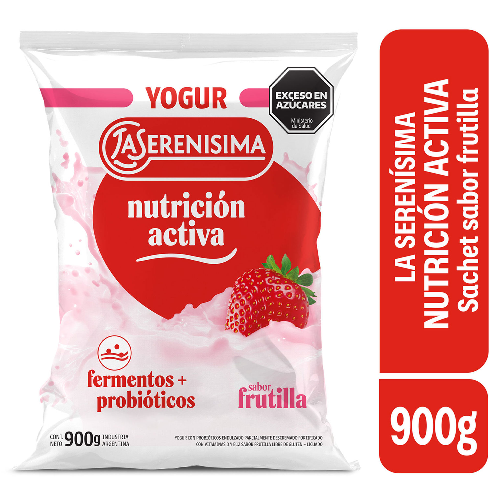 Sachet yogur entero sabor frutilla La Serenísima Nutrición Activa 900 grs