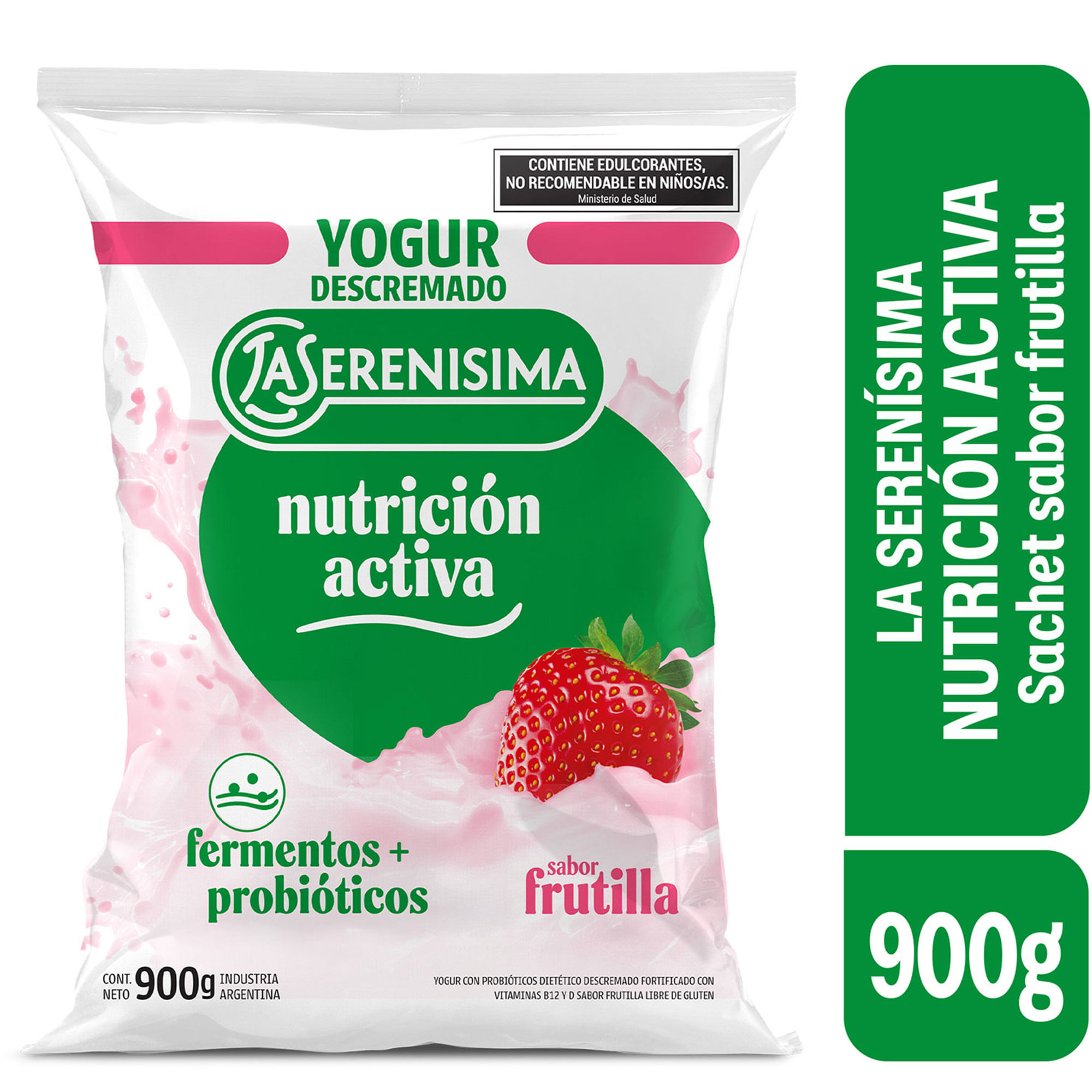 Sachet yogur descremado frutilla La Serenísima Nutrición Activa 900 grs