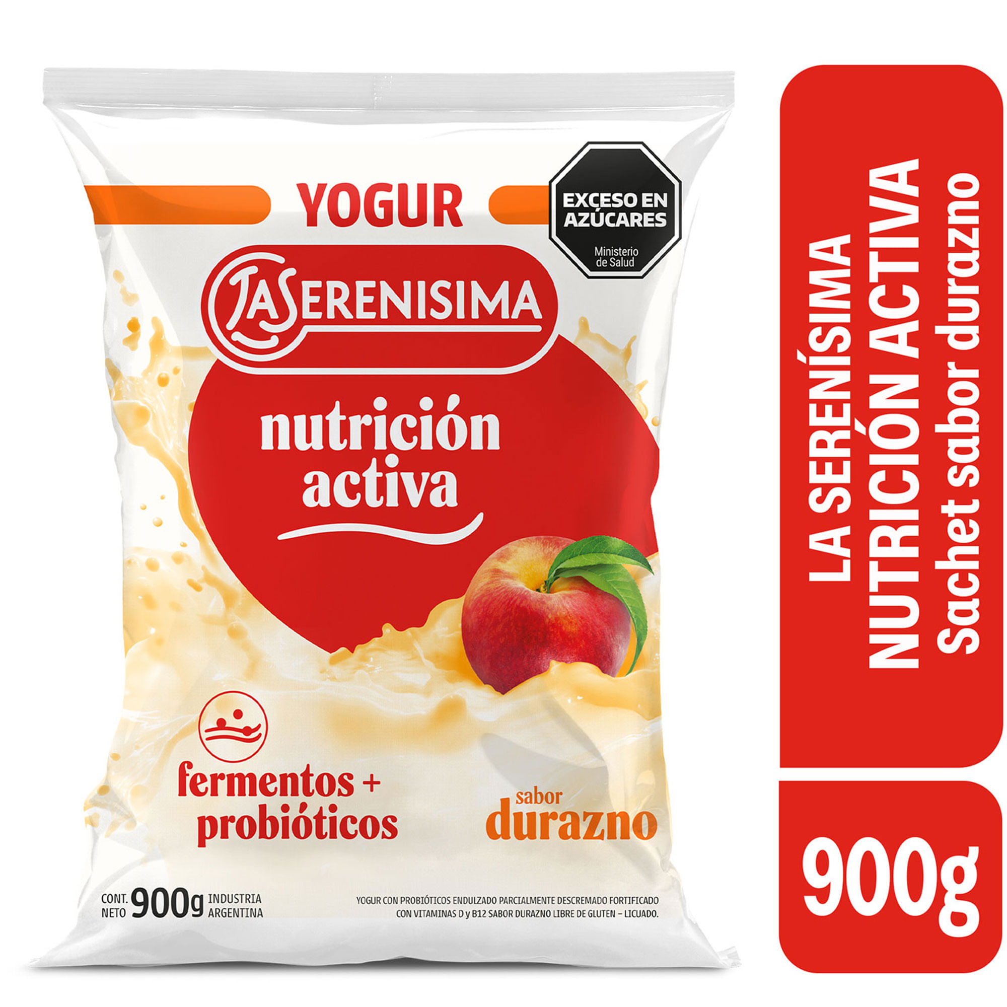 Sachet yogur entero sabor durazno La Serenísima Nutrición Activa 900 grs