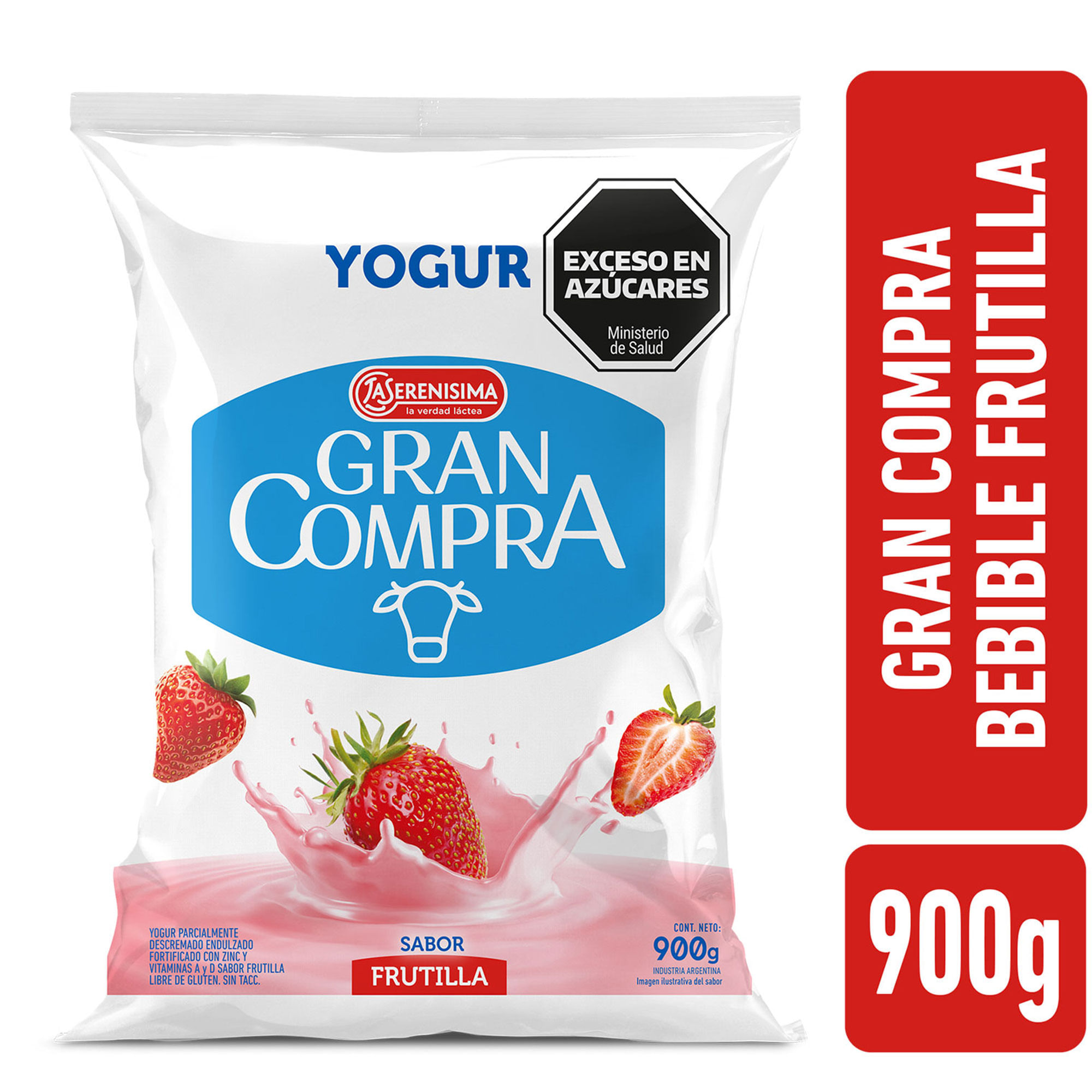 Yogur bebible entero de frutilla Gran Compra 900 g.