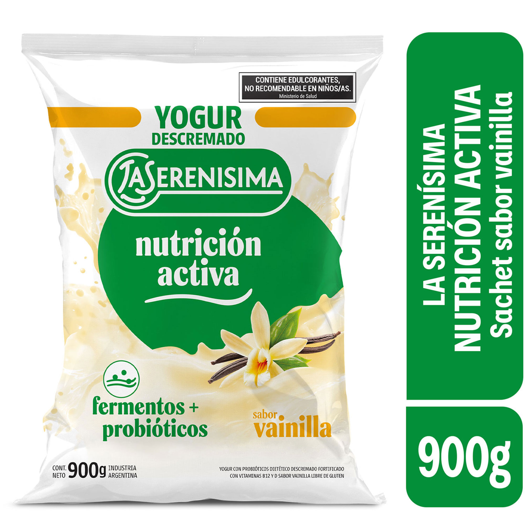 Sachet yogur descremado sabor vainilla La Serenísima Nutrición Activa 900 grs