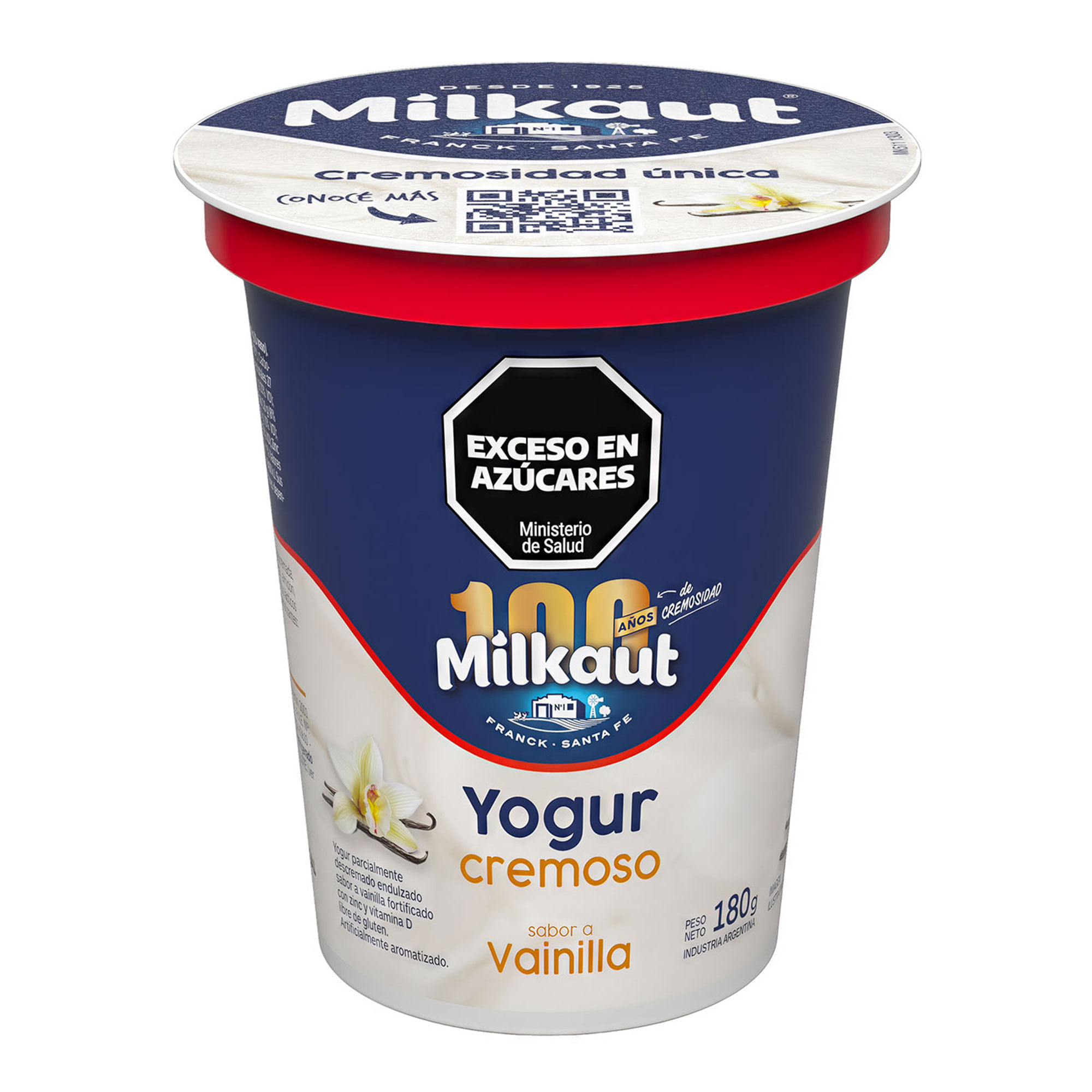 Yogur cremoso entero Milkaut de vainilla en pote 180 grs