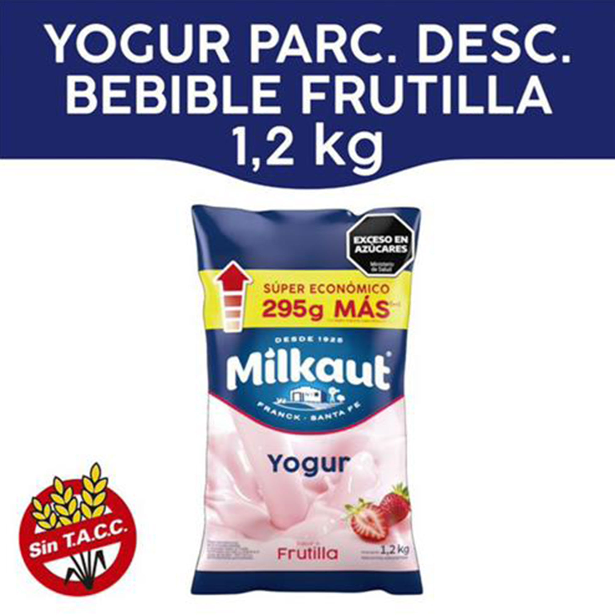 Yogur entero Milkaut de frutilla en sachet 1.2 lts.