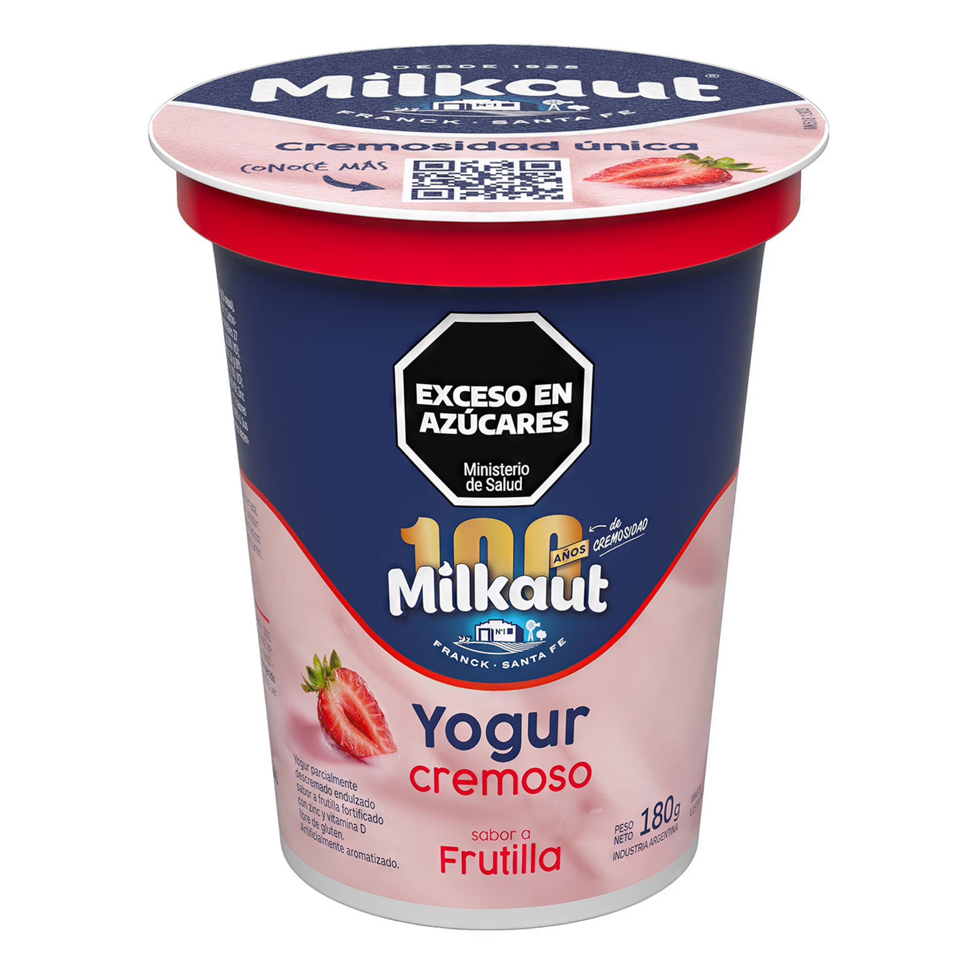 Yogur cremoso entero Milkaut de frutilla en pote 180 grs