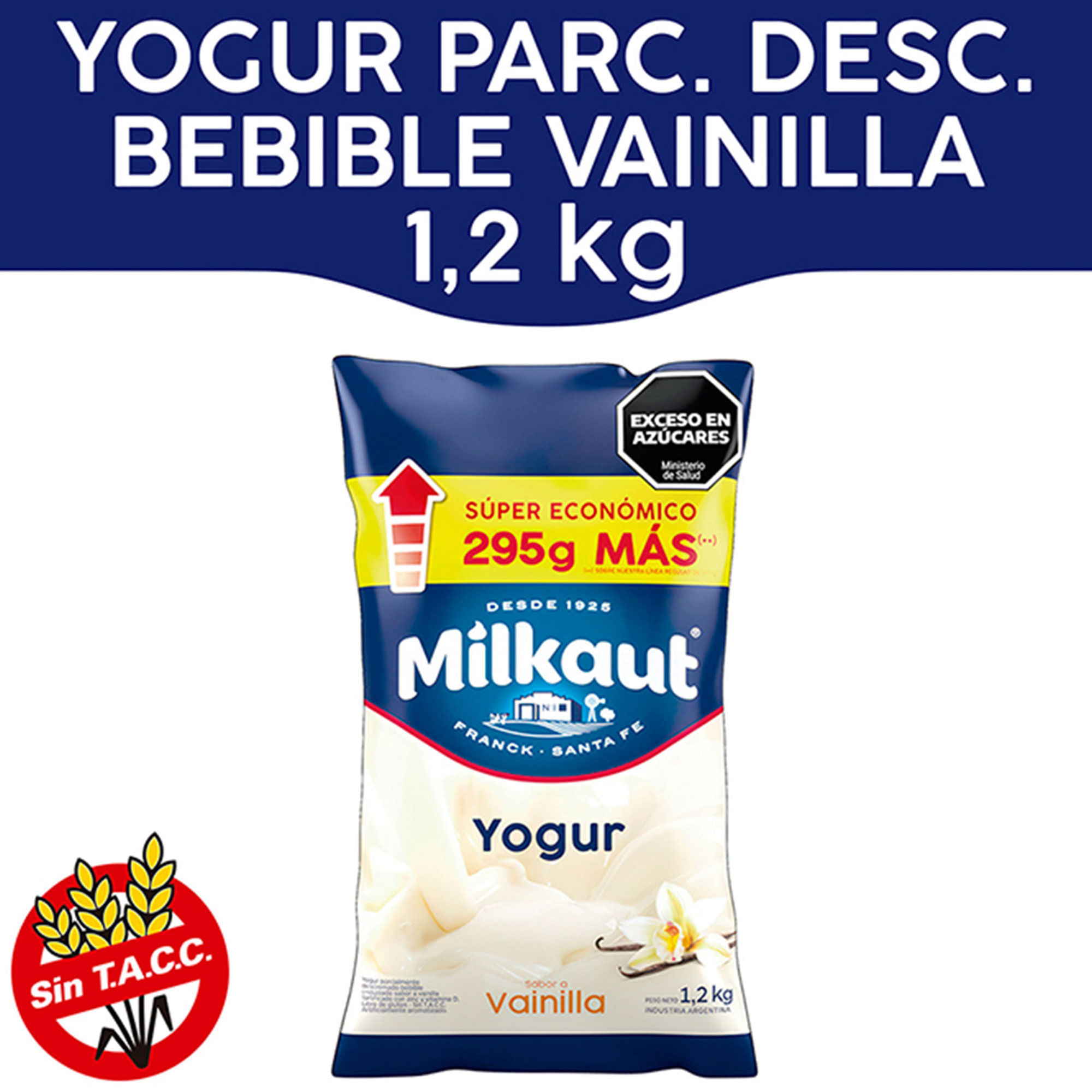 Yogur entero Milkaut sabor vainilla sachet 1.2 lts.