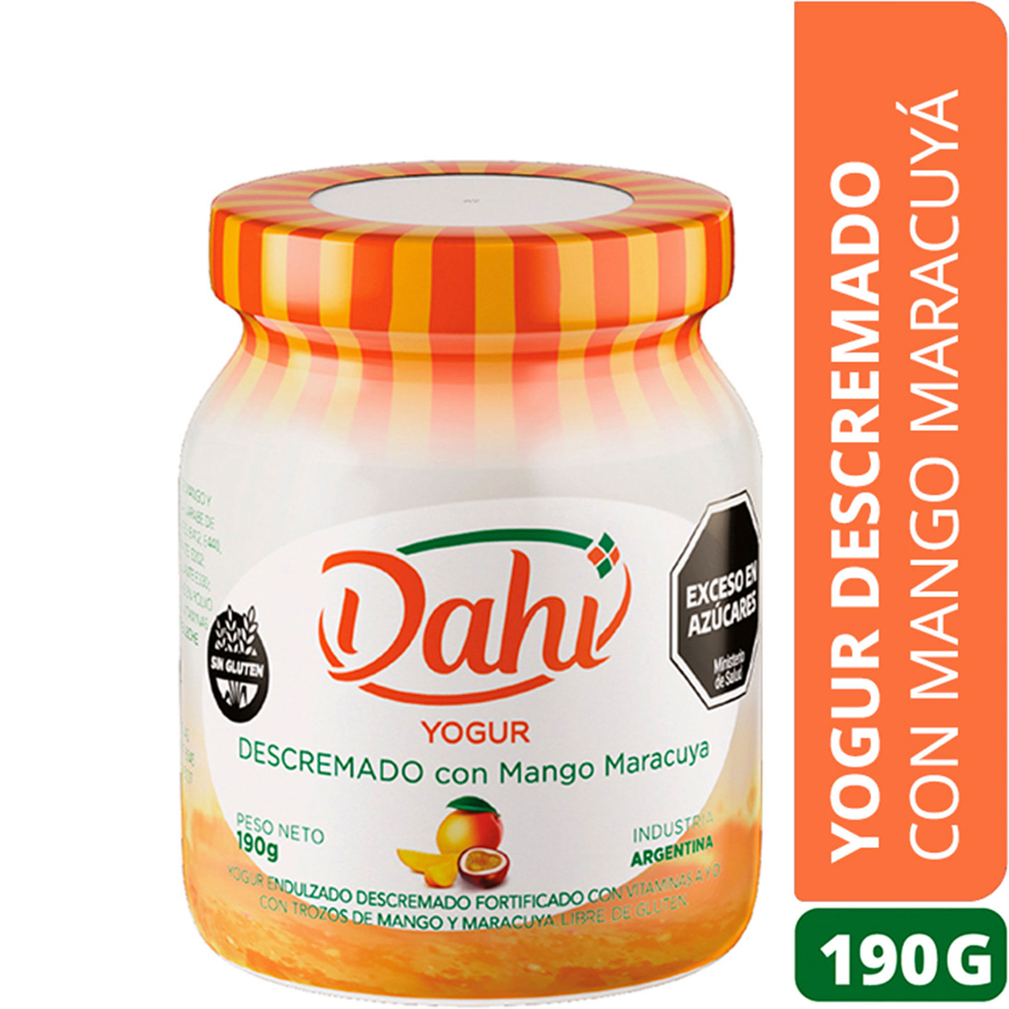 Yogur batido descremado Dahi de mango y maracuya en frasco 190 g.