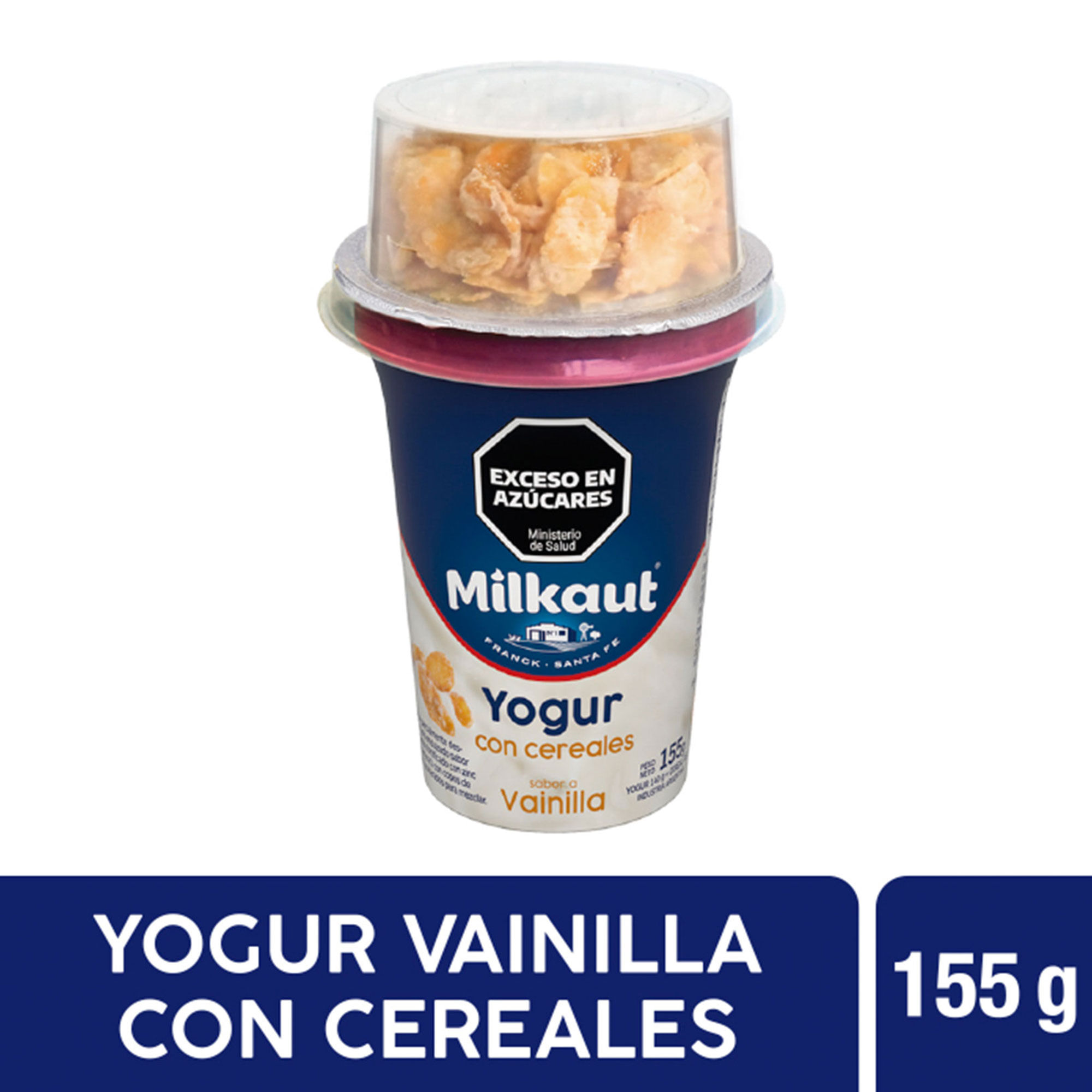Yogur entero Milkaut de vainilla con cereales en pote 155 g.