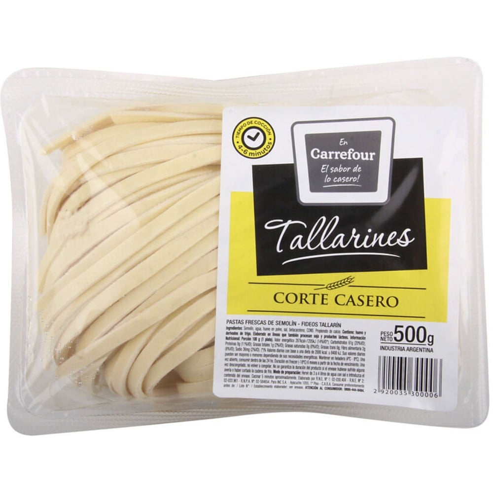 Tallarines al huevo corte casero Carrefour 500 g.