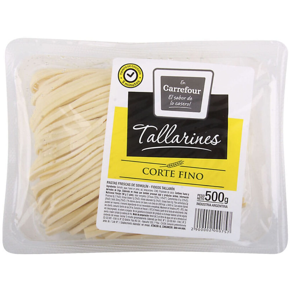 Tallarines finos al huevo Carrefour 500 g.