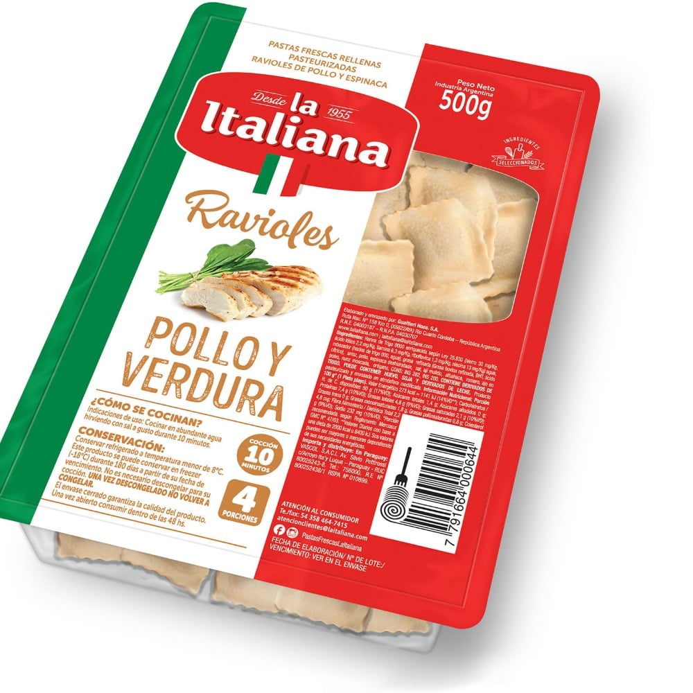 Ravioles pollo y verdura La Italiana 500 g.