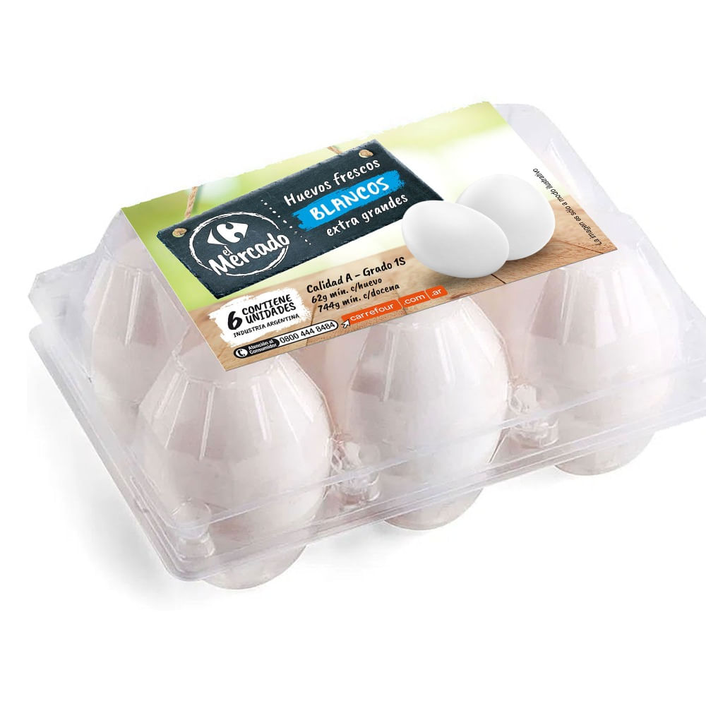 Huevos blanco El Mercado plástico 6 uni