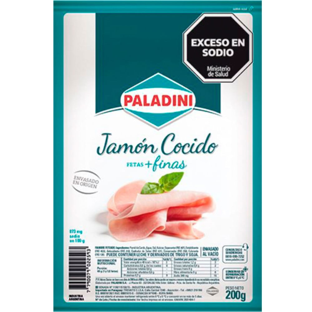 Jamón cocido Paladini feteado fetas finas 200 g.