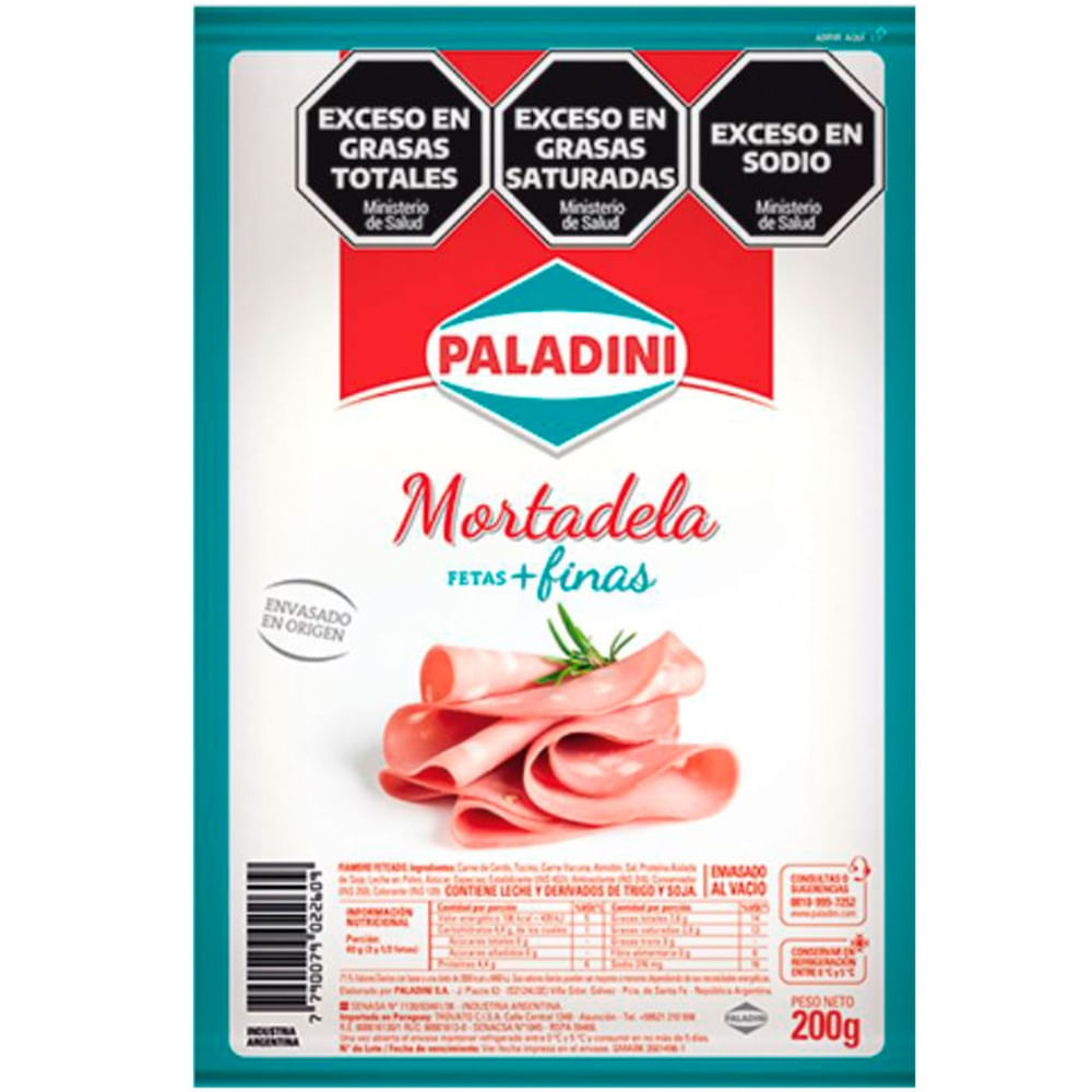 Mortadela Paladini feteada fetas finas 200 g.