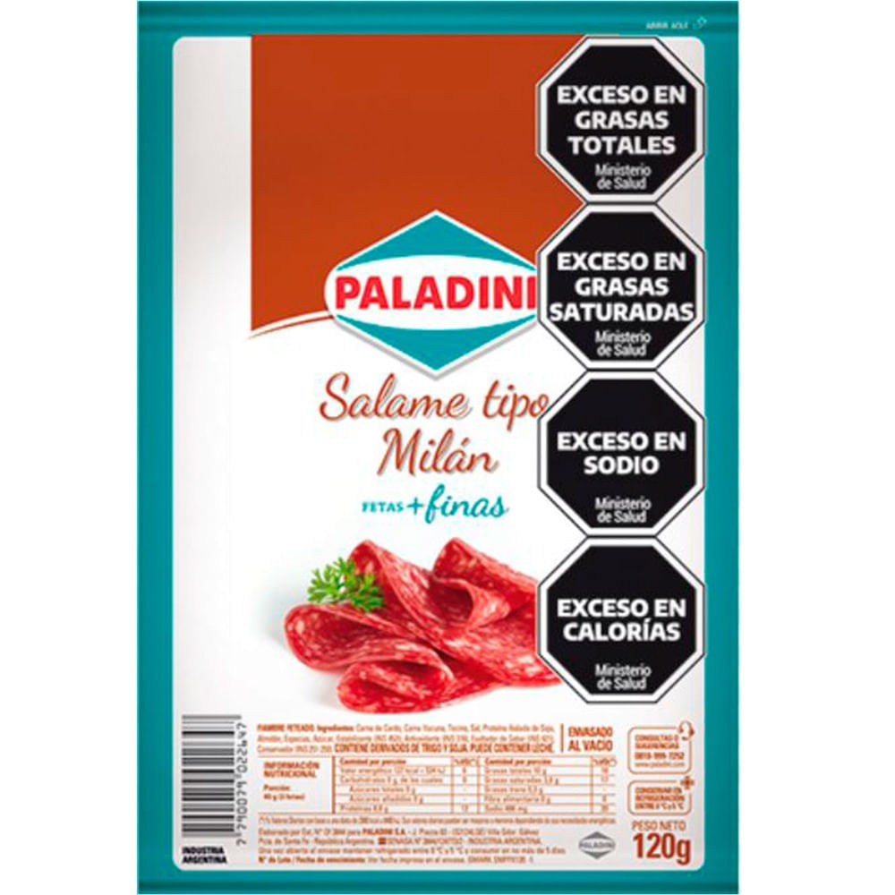 Salame milan Paladini feteado fetas finas 120 g.