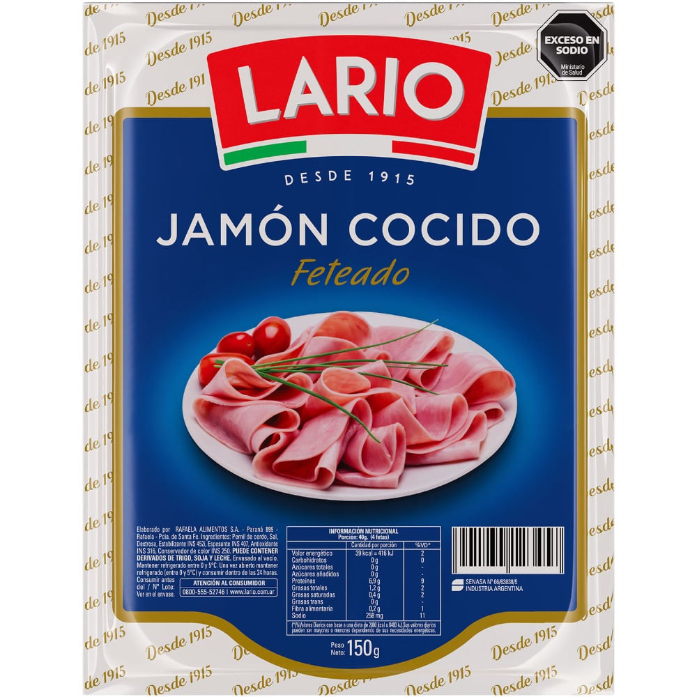 Jamón cocido Lario feteado 150 g.