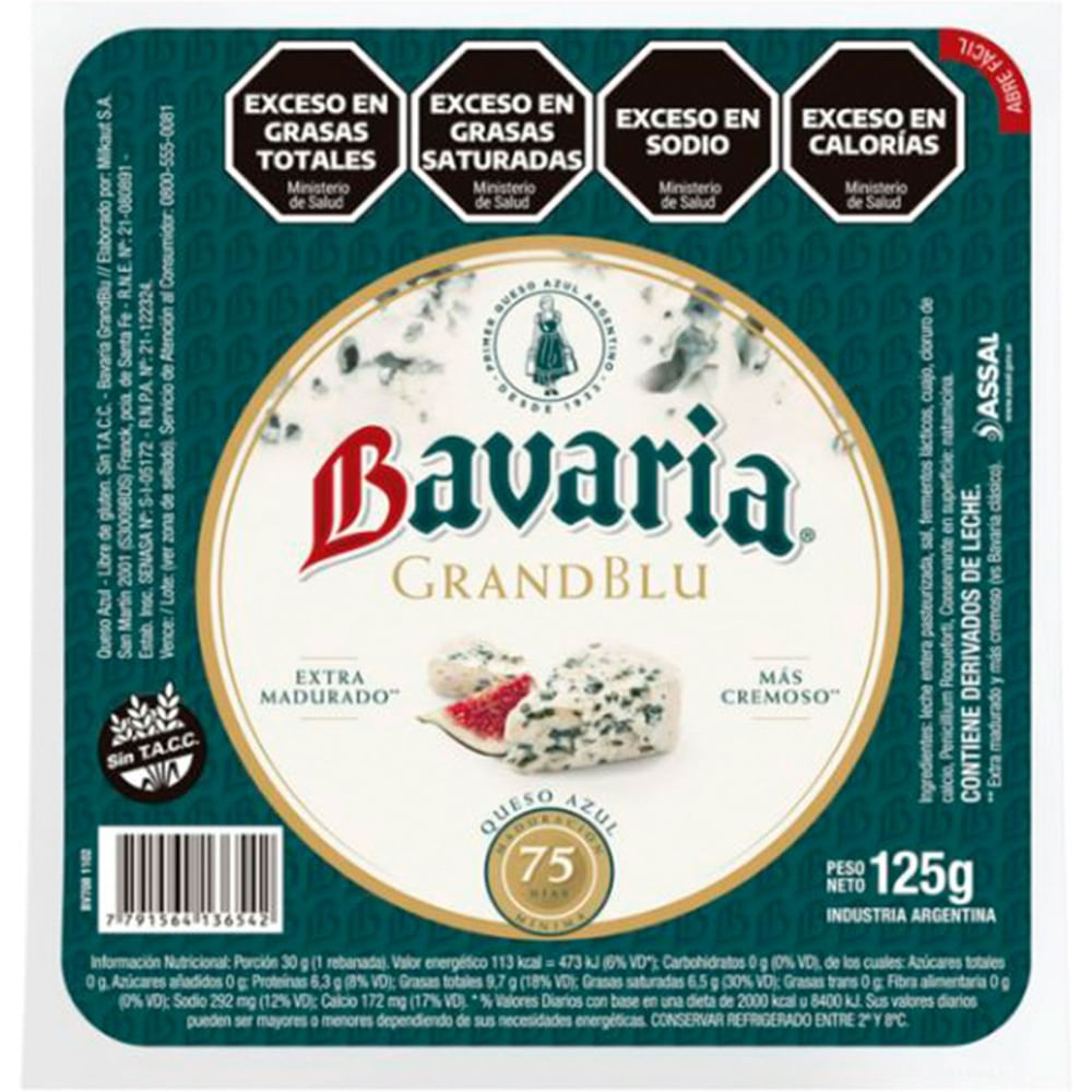 Queso azul Bavaria grandblu trozado 125 g.
