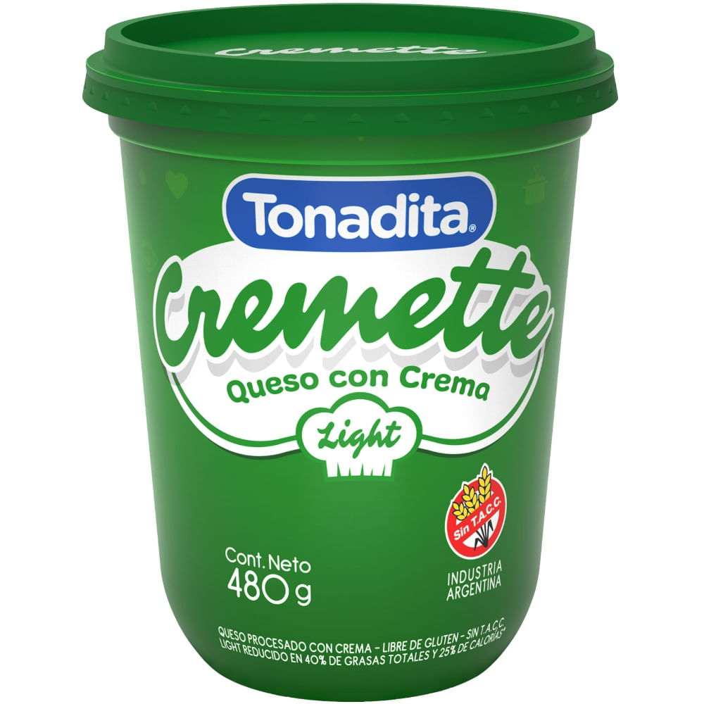 Queso crema Tonadita cremette light 480 g.
