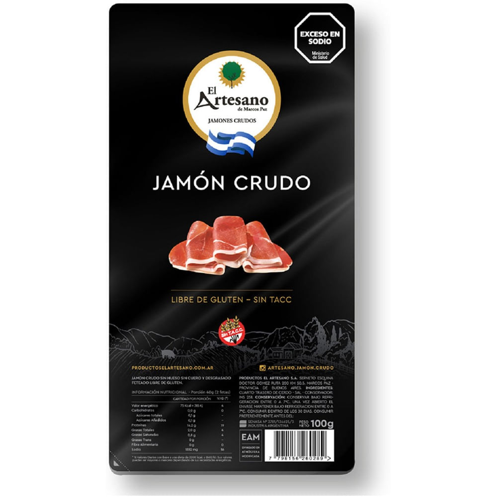 Jamón crudo feteado El Artesano 100 g.