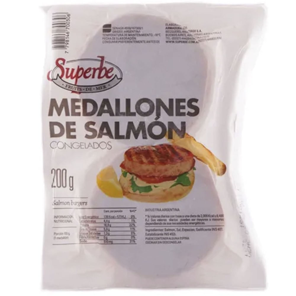 Medallones de salmón congelados 200 g.