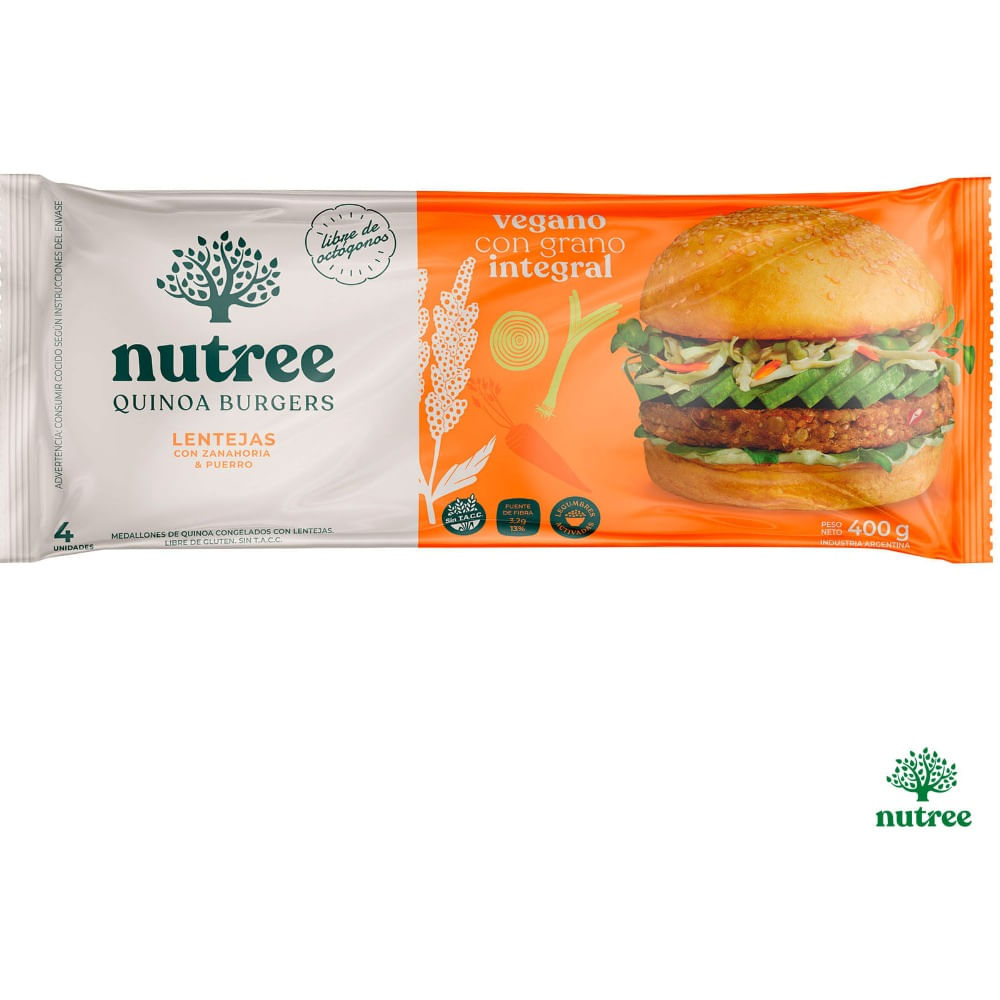 Medallones de quinoa Nutree con lentejas, puerro y zanahoria 4 u.