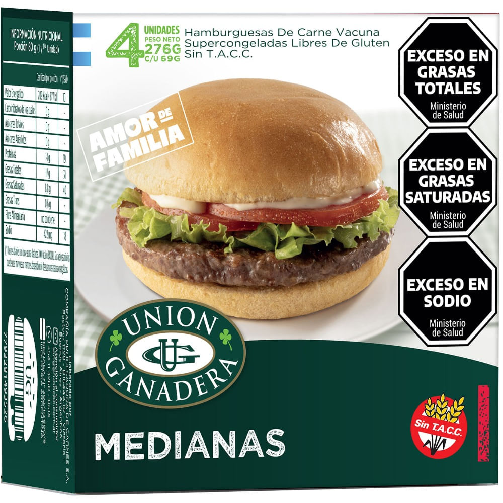 Hamburguesa de carne mediana Unión Ganadera 4 uni