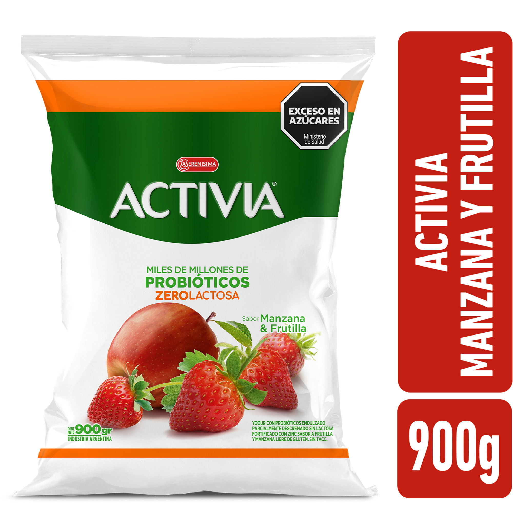 Yogur bebible sachet manzana frutilla Activia 900 grs