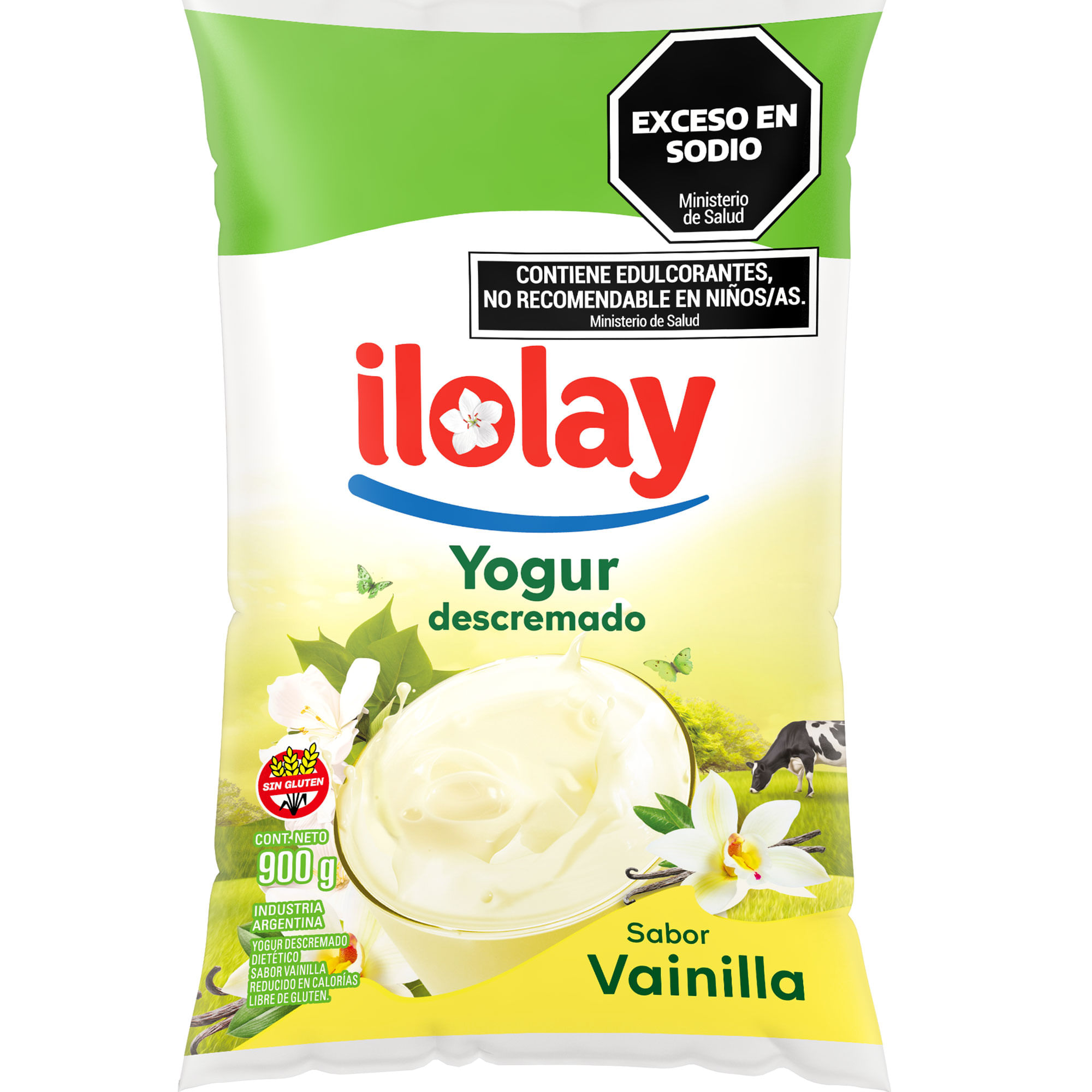 Yogur bebible descremado de vinilla Ilolay en sachet 900 g.
