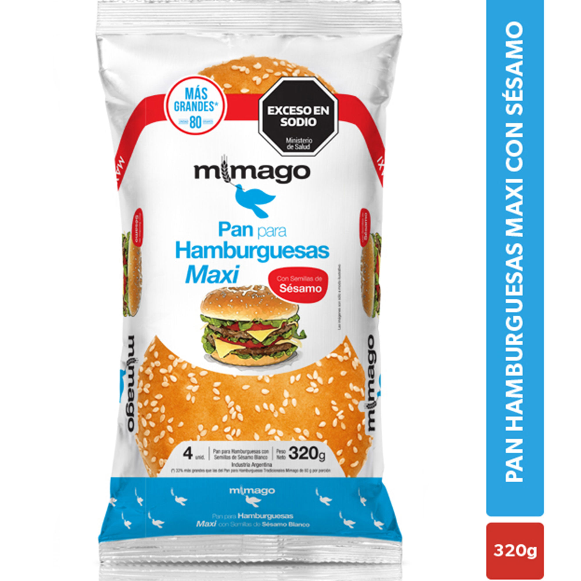 Pan para maxihamburguesa con sésamo Mimago 360 grs