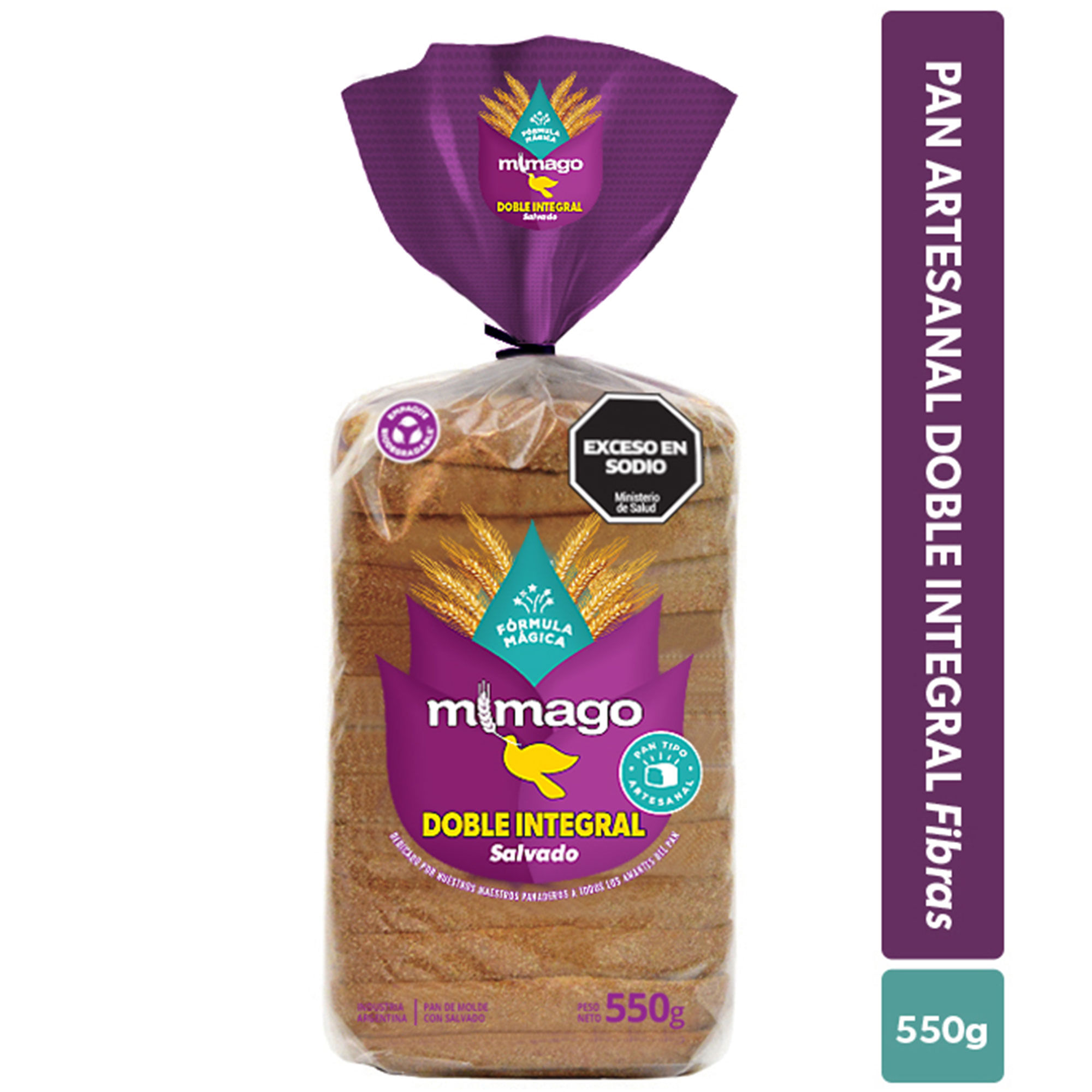Pan estilo artesanal doble integral Mimago 550 grs
