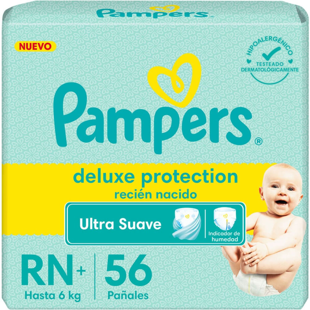 Pañales Pampers deluxe protection talle RN+ 56 uni