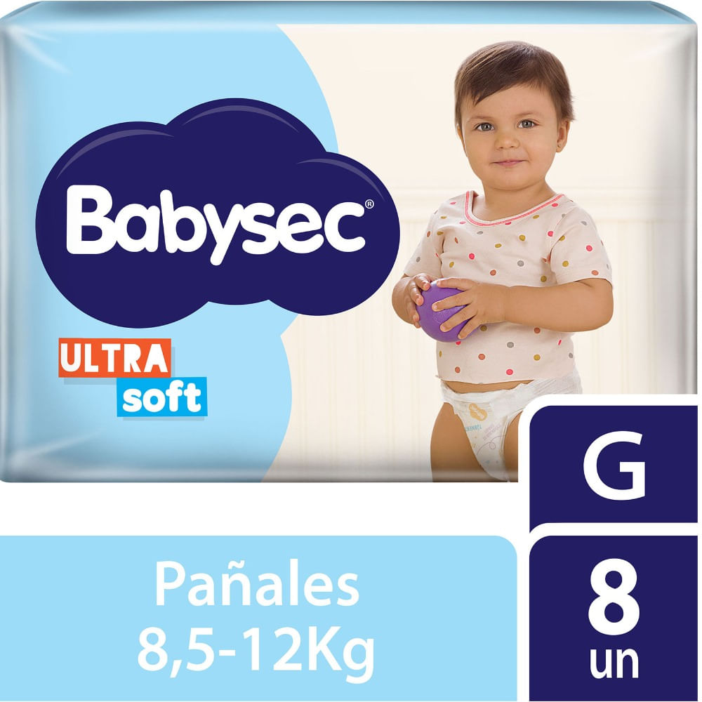 Pañales Babysec talle G ultrasoft 8 uni