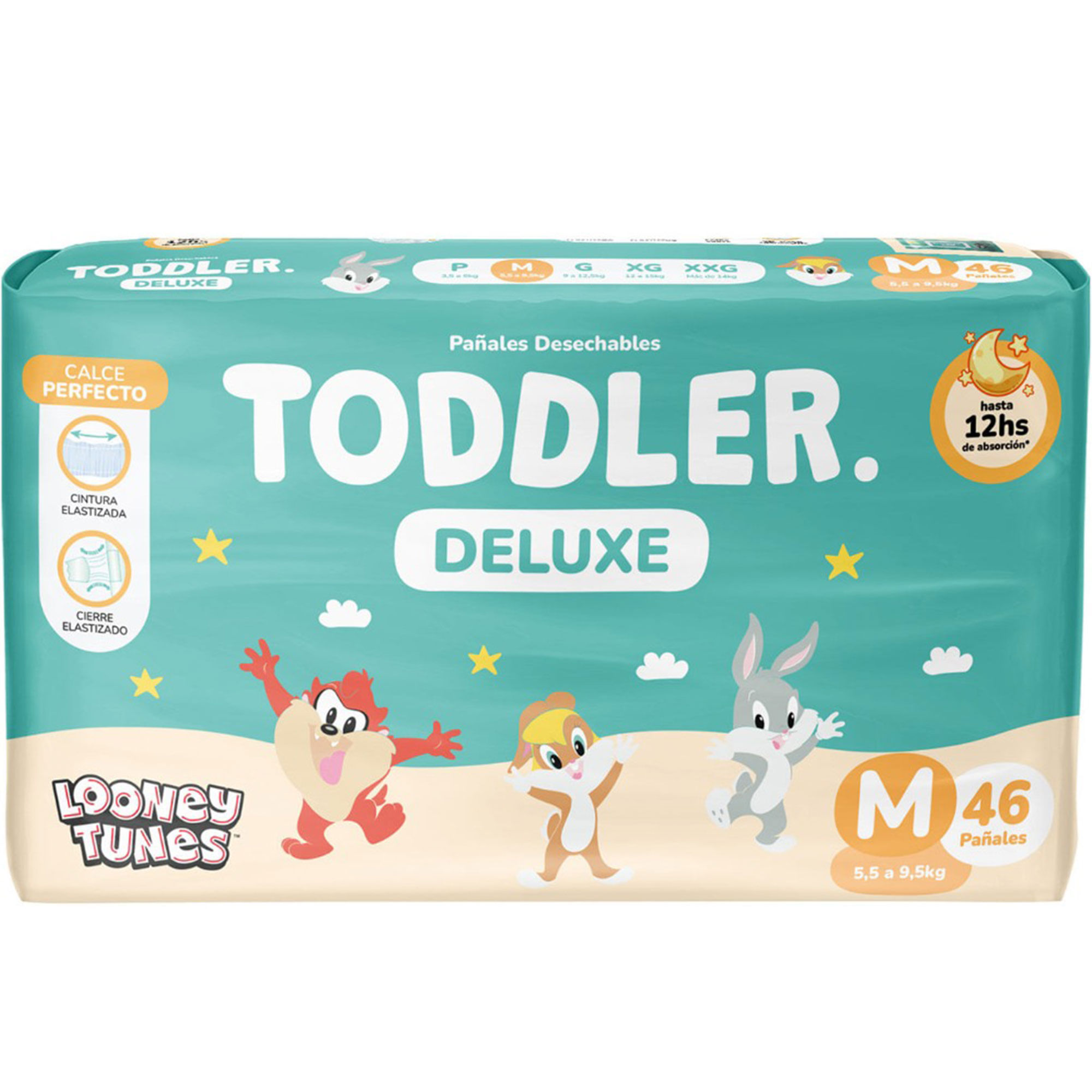 Pañales Toddler Deluxe Talle M 46 uni - Pack Grande Hasta 12 Horas