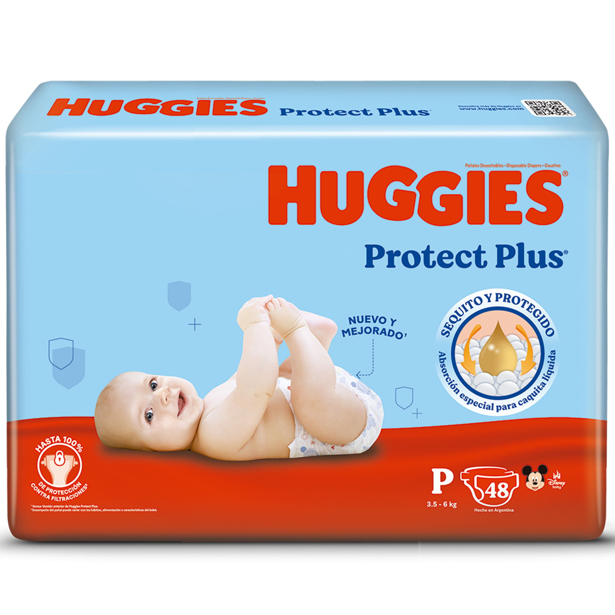 Pañales Huggies Talle P Protect Plus 48 uni